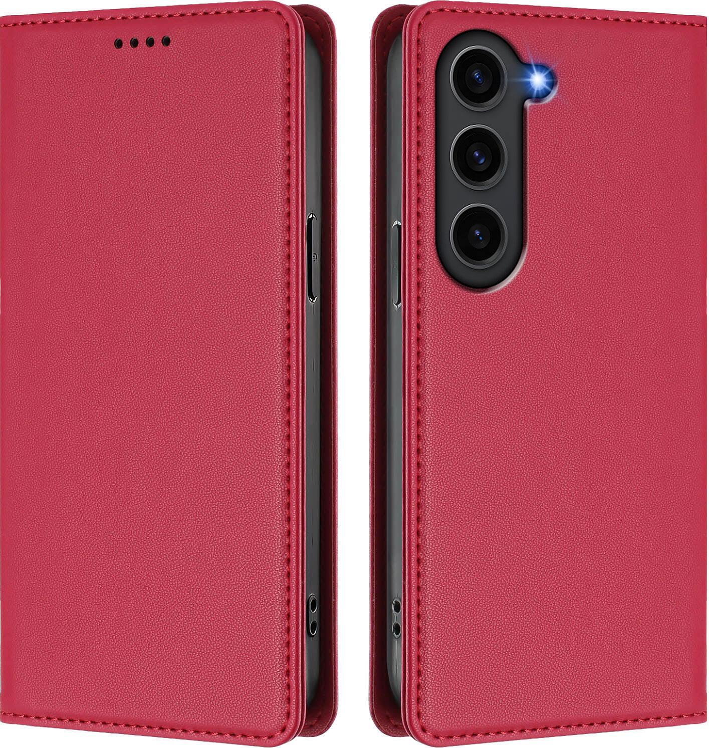 Custodia Per Samsung Galaxy S23+, Flip Cover In Finto Cuoio Antiurto Magnetico Con Supporto Rosso