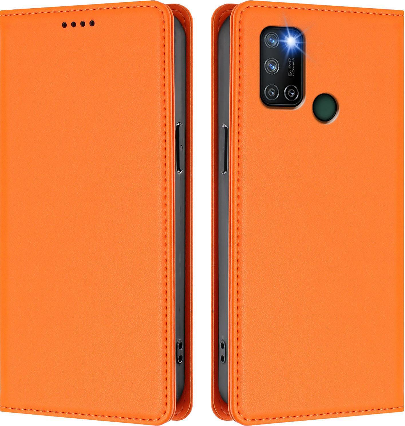 Custodia In Pelle Per Realme C17, Custodia Flip Magnetica In Finto Cuoio Con Supporto Arancione