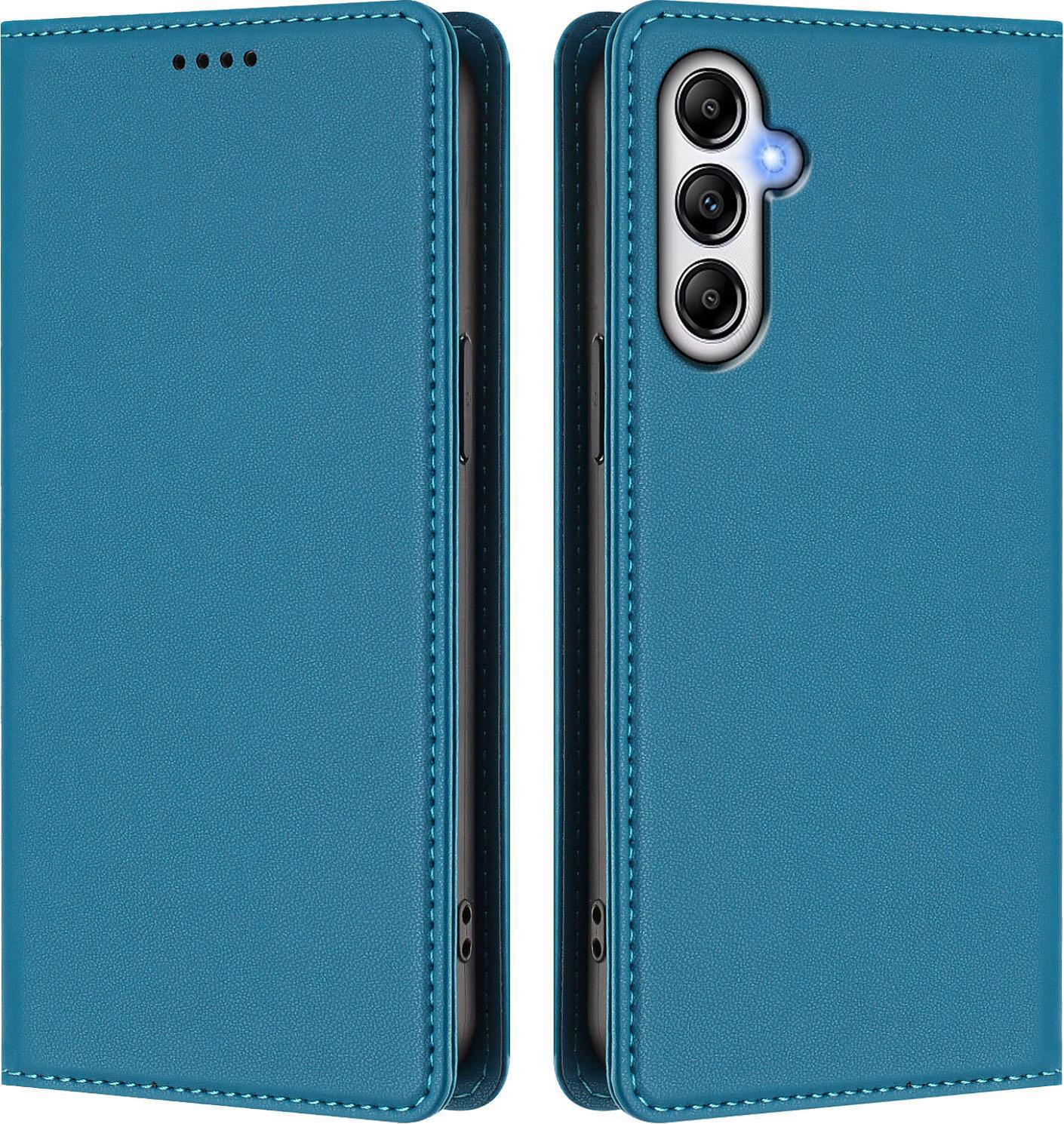 Custodia In Pelle Per Samsung Galaxy M14 5G, Flip Case Magnetico In Finto Cuoio Con Supporto Lake Blu