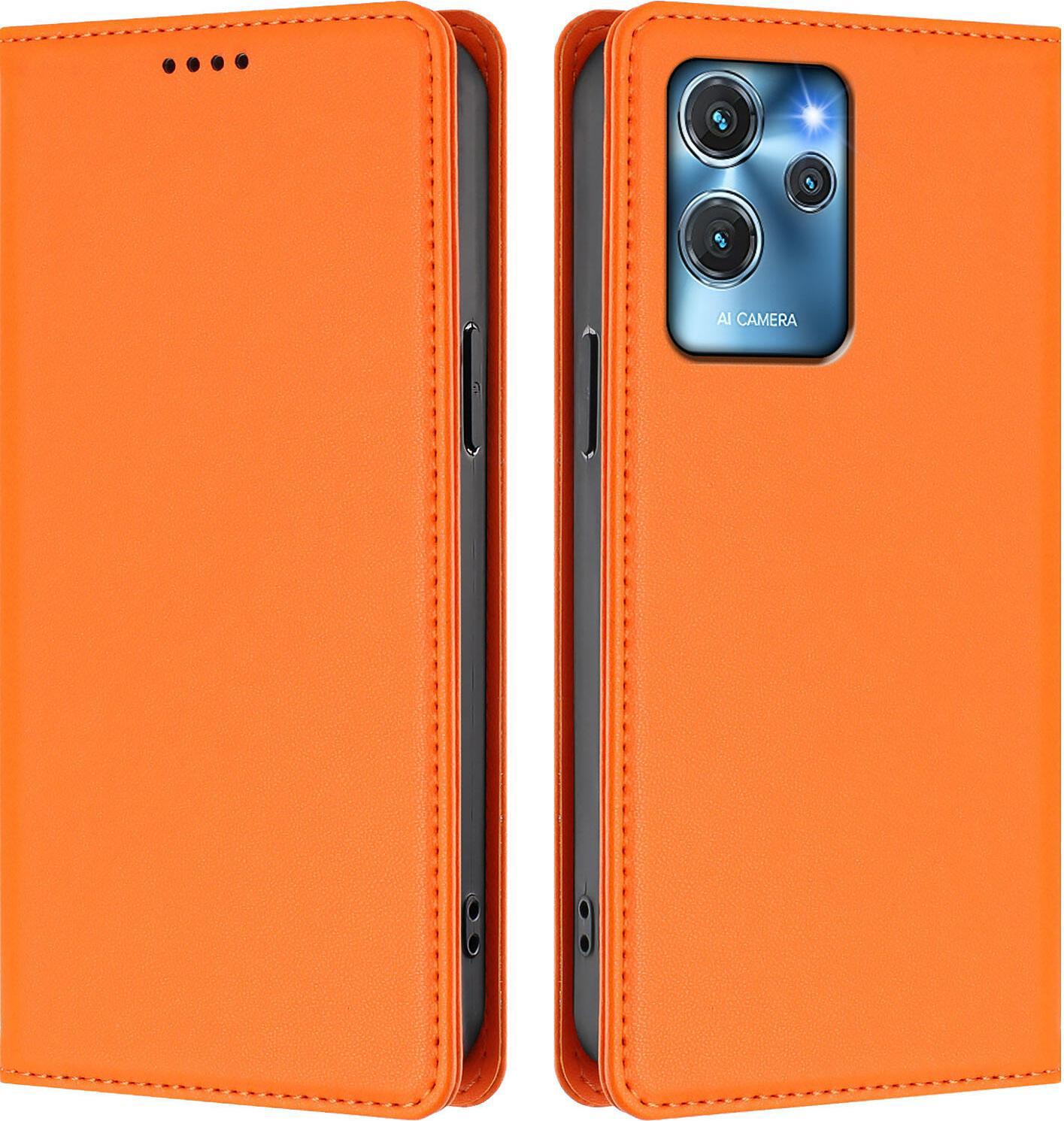 Custodia Per Oukitel C32 / C32 Pro, Flip Cover In Finto Cuoio Antiurto Magnetica Con Supporto Arancione