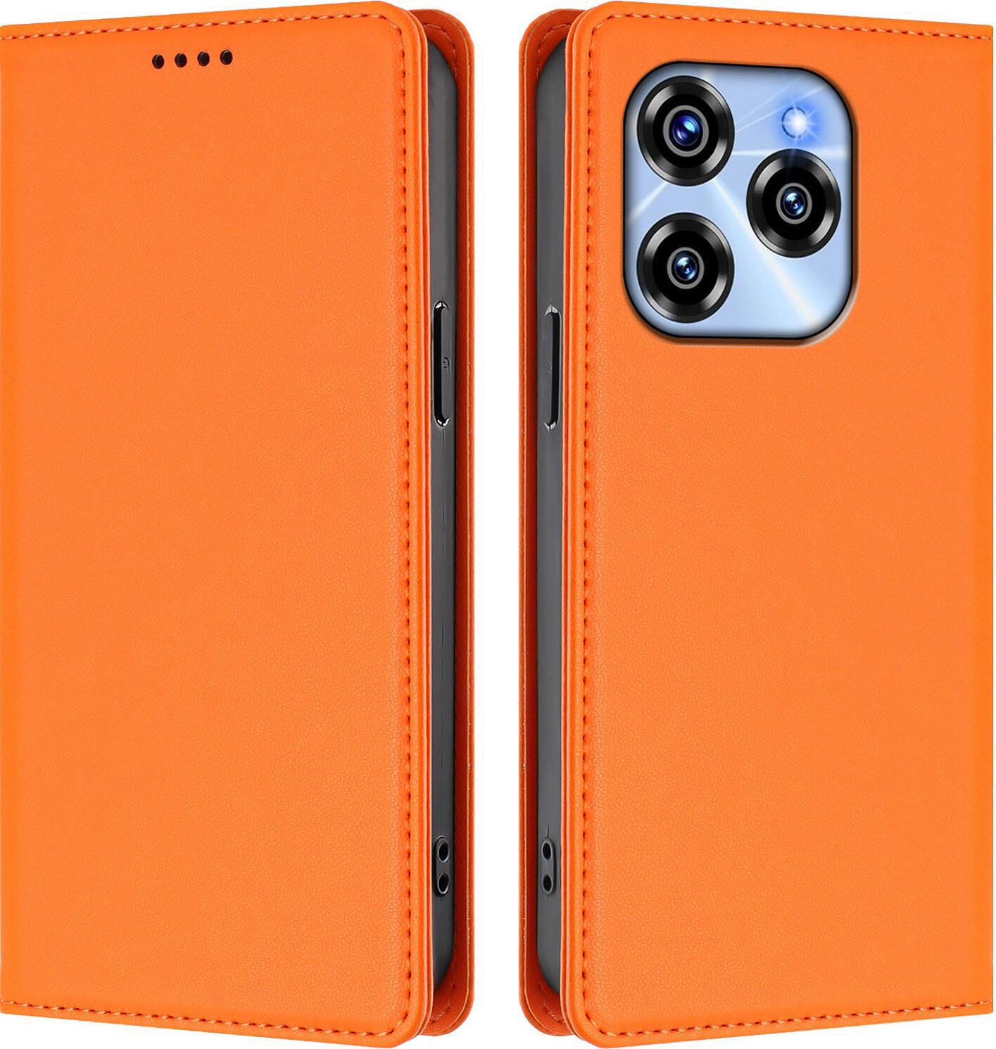 Custodia In Pelle Per Oukitel C50, Custodia Magnetica In Finto Cuoio Con Supporto Arancione