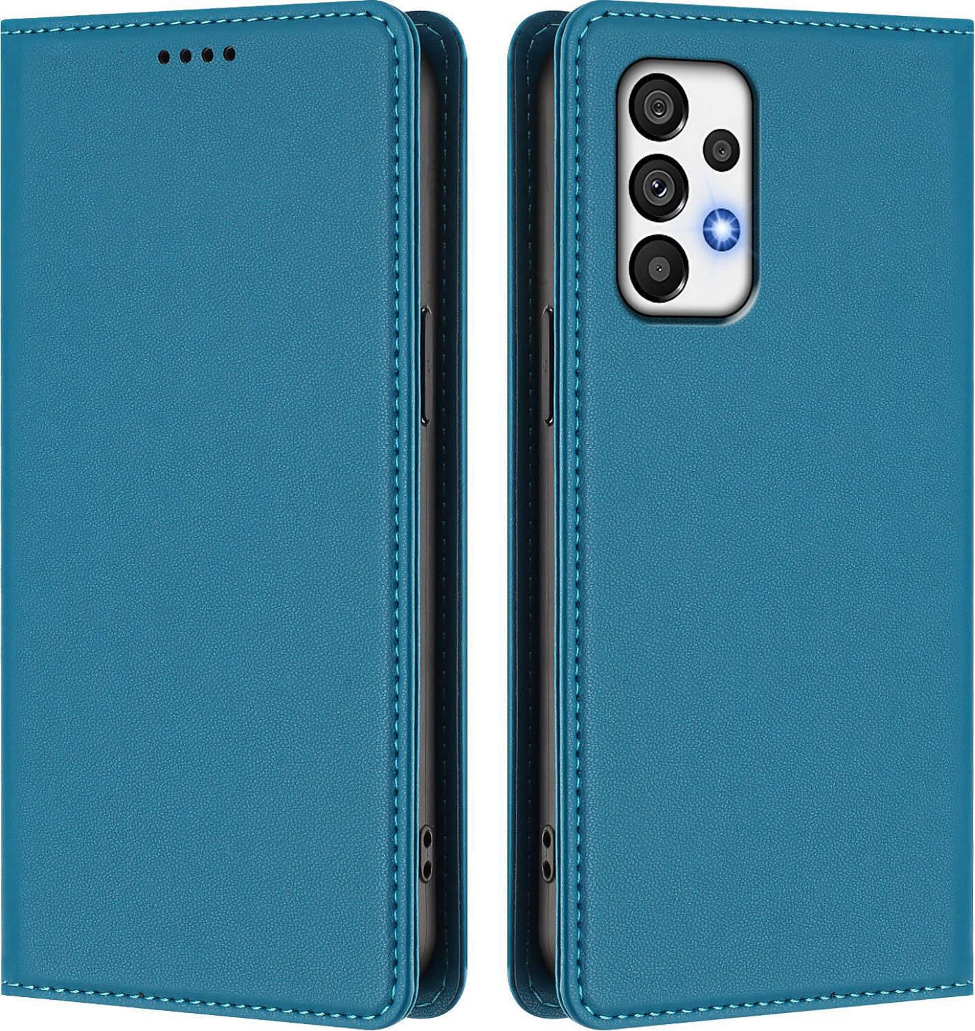 Custodia In Pelle Per Samsung Galaxy A73 5G, Flip Case Magnetico In Finto Cuoio Con Supporto Lake Blu