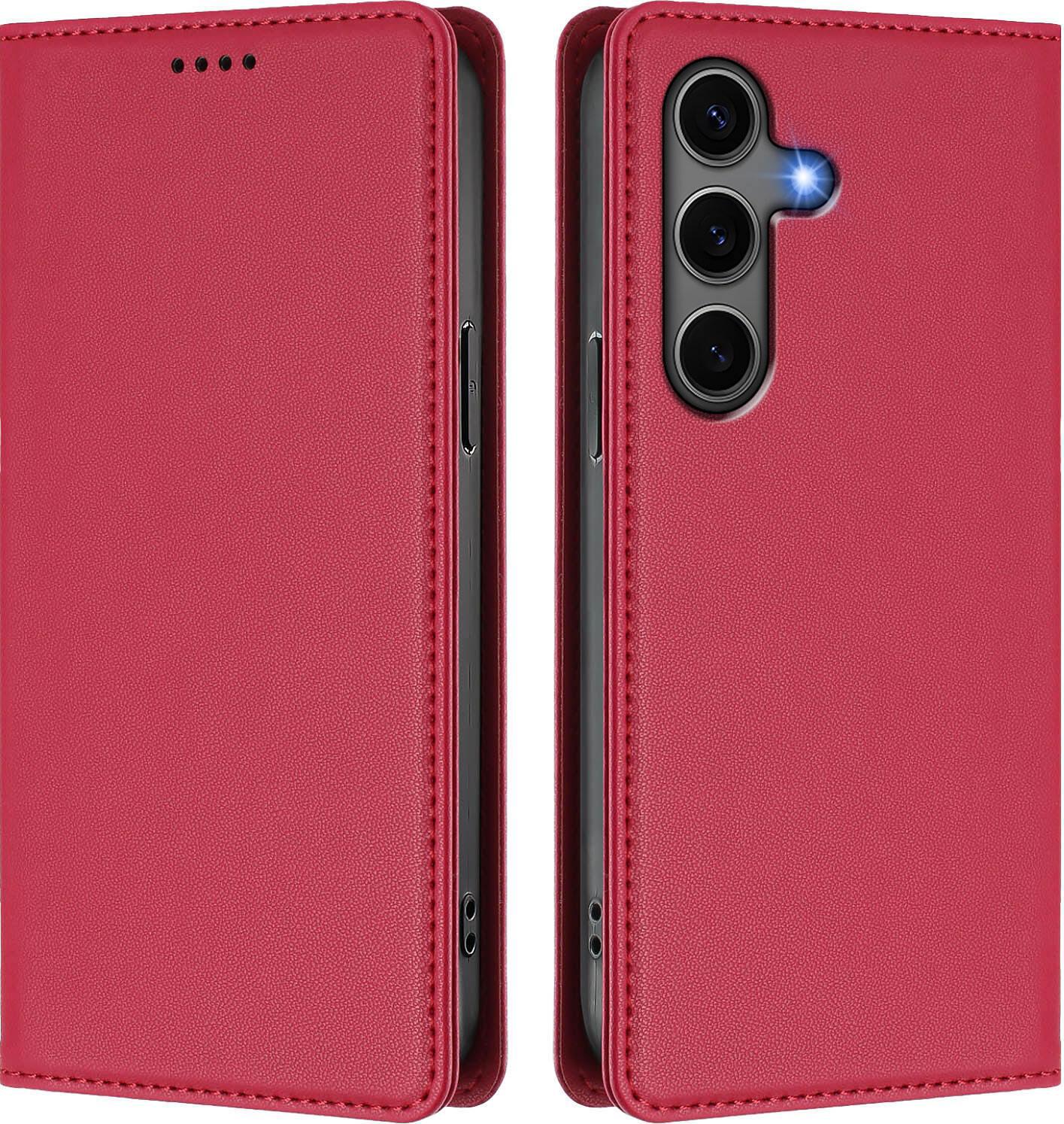 Custodia Per Cellulare Per Samsung Galaxy S25+ / S24+,Poliuretanoleather Flip Cover Custodia Magnetica Antiurto Con Supporto Rosso