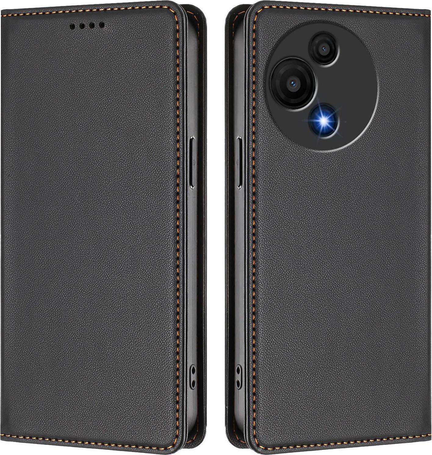 Custodia In Pelle Per Tcl 605 / Tcl 60 Se, Flip Case Magnetico In Finto Cuoio Con Supporto Nero
