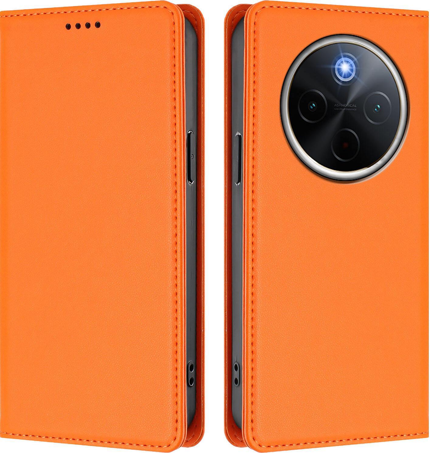Custodia Per Cellulare Per Vivo Y300 Pro, Flip Cover In Finto Cuoio Antiurto Magnetica Con Supporto Arancione