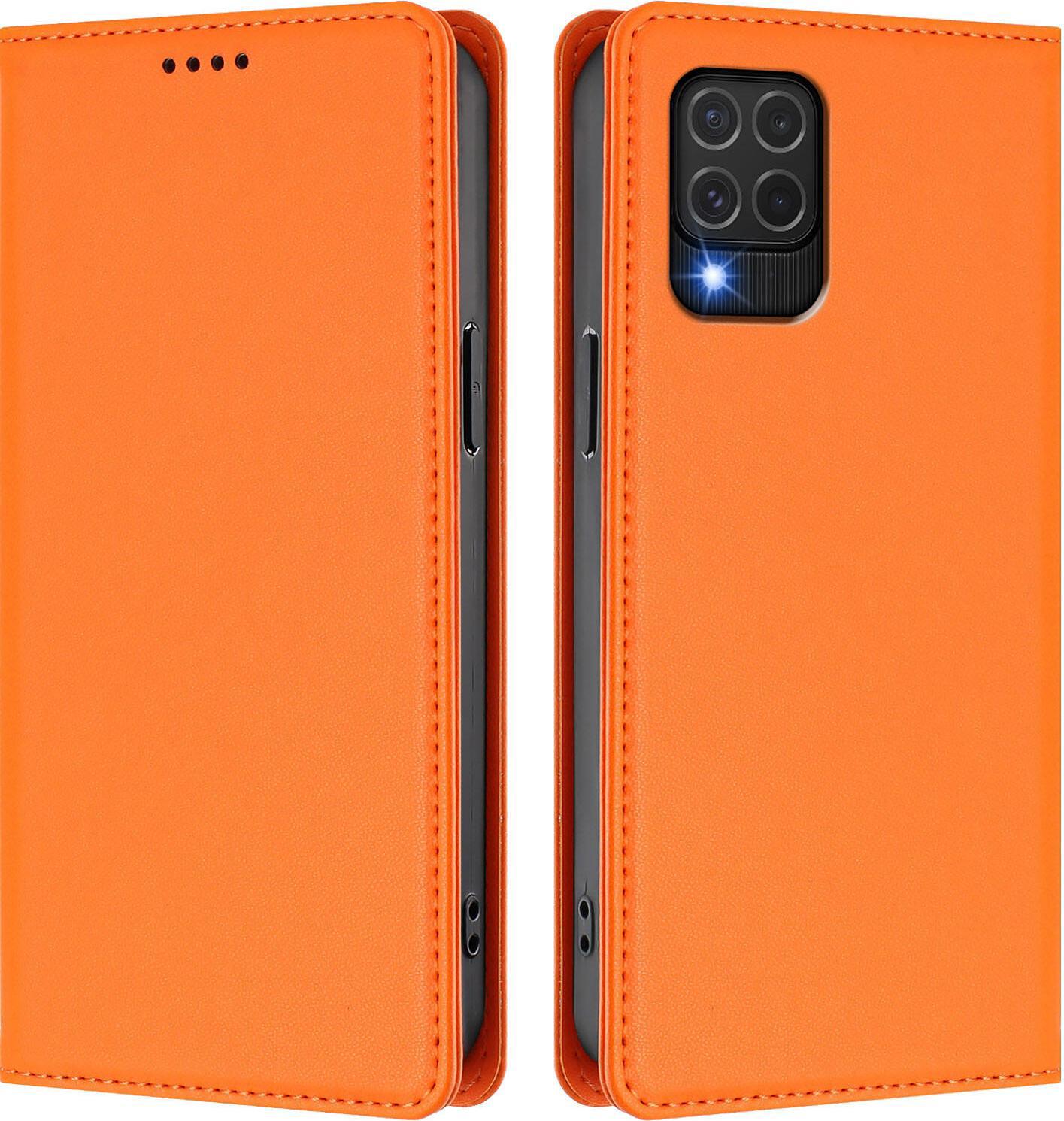 Custodia Per Samsung Galaxy M62, Flip Cover In Finto Cuoio Antiurto Magnetica Con Supporto Arancione