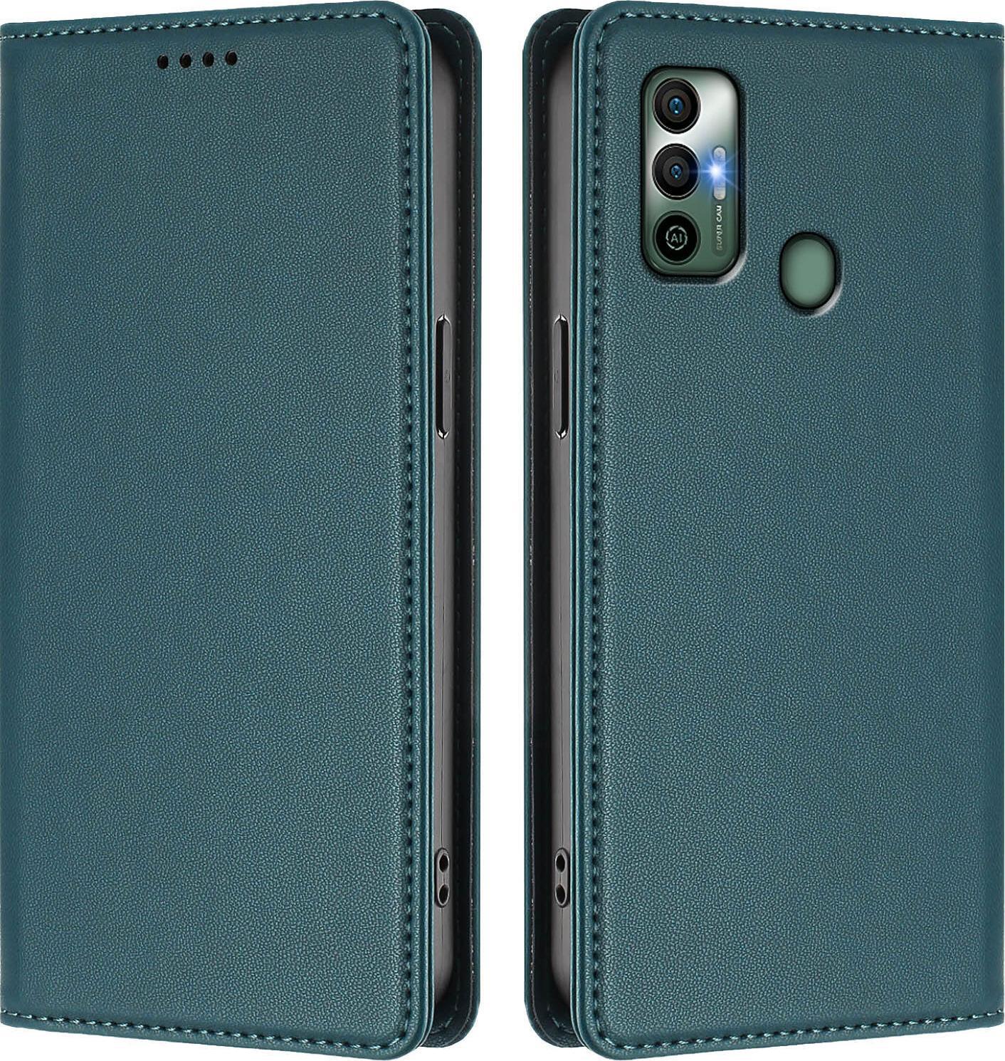 Custodia Per Tecno Spark 7 /Spark 7T, Flip Cover In Finto Cuoio Antiurto Magnetica Con Supporto Verde