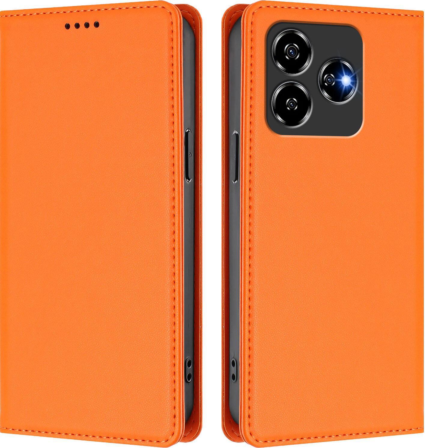 Custodia In Pelle Per Zte Axon 60/Blade V60/Nubia V60, Custodia Magnetica In Finto Cuoio Flip Con Supporto Arancione