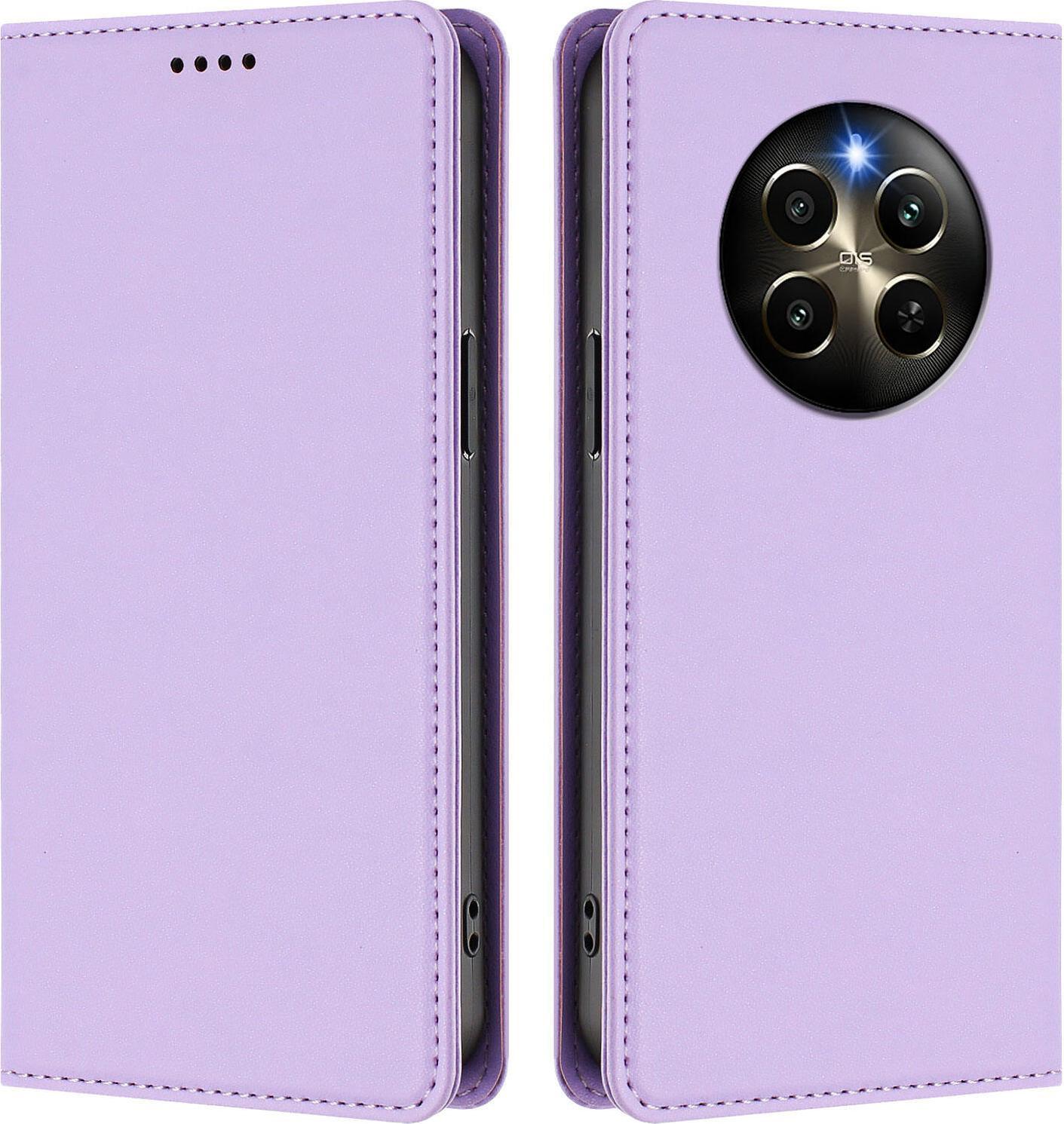 Custodia In Pelle Per Realme 12 Pro/Realme 12 Pro+, Custodia Flip Magnetica In Finto Cuoio Con Supporto Viola Chiaro