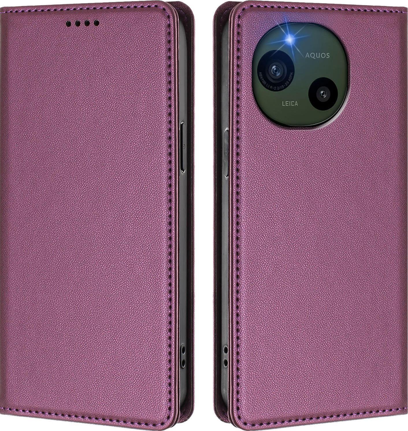 Custodia Per Sharp Aquos R10, Flip Cover In Finto Cuoio Antiurto Magnetica Con Supporto Viola