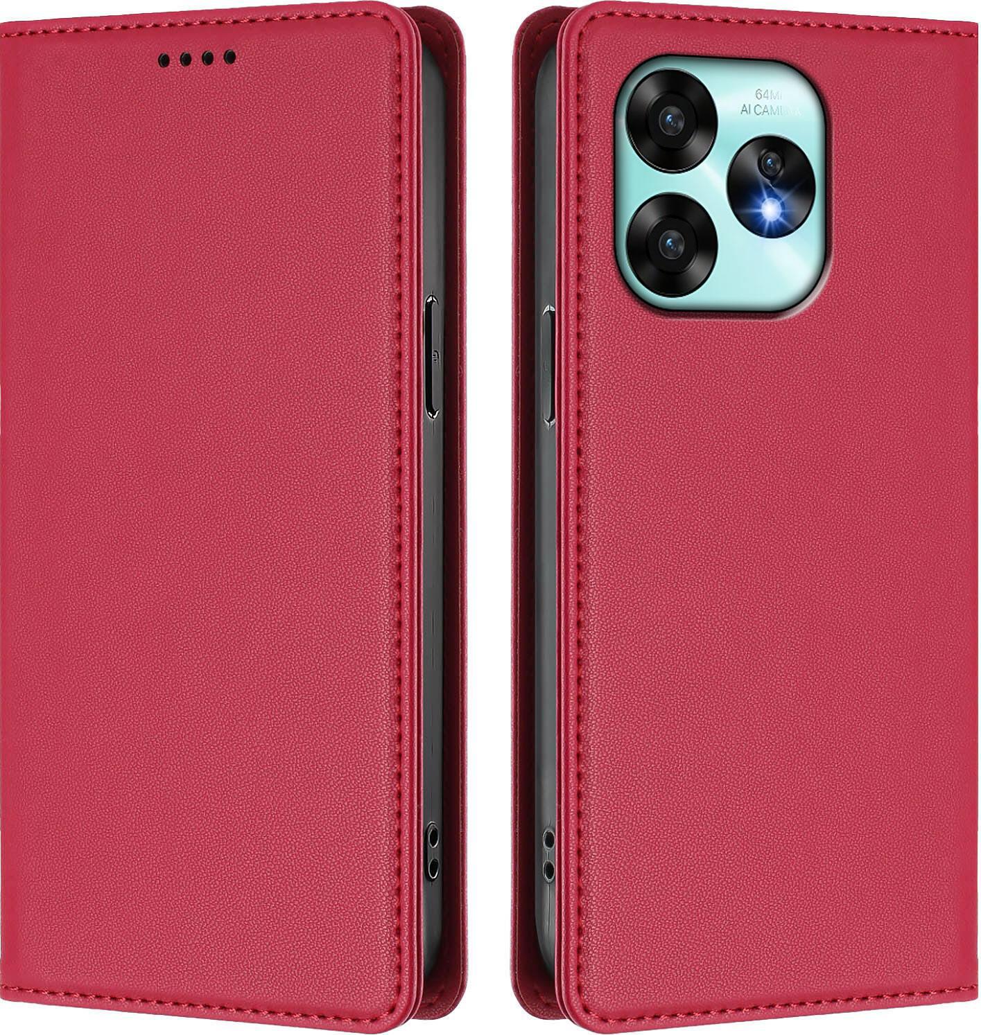 Custodia In Pelle Per Umidigi A15 / 15C / 15T, Custodia Magnetica In Finto Cuoio Con Supporto Rosso