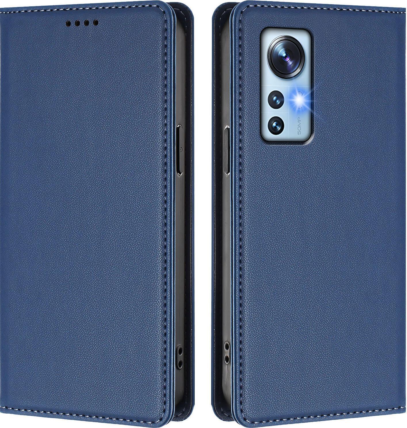 Custodia Per Xiaomi 12 /Xiaomi 12X /Xiaomi 12S, Flip Cover In Finto Cuoio Antiurto Magnetica Con Supporto Blu Scuro