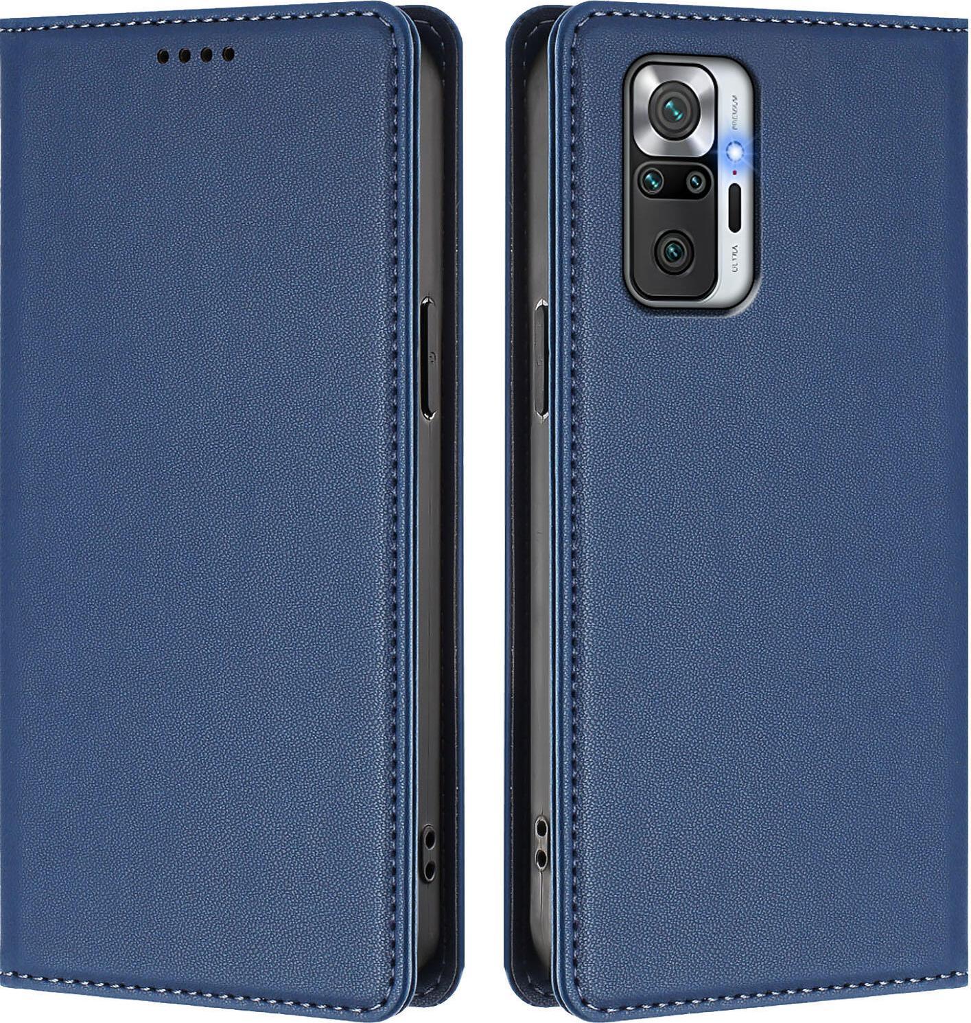 Custodia Per Xiaomi Redmi Note 10 Pro/Note 10 Pro Max, Flip Cover In Finto Cuoio Antiurto Magnetica Con Supporto Blu Scuro