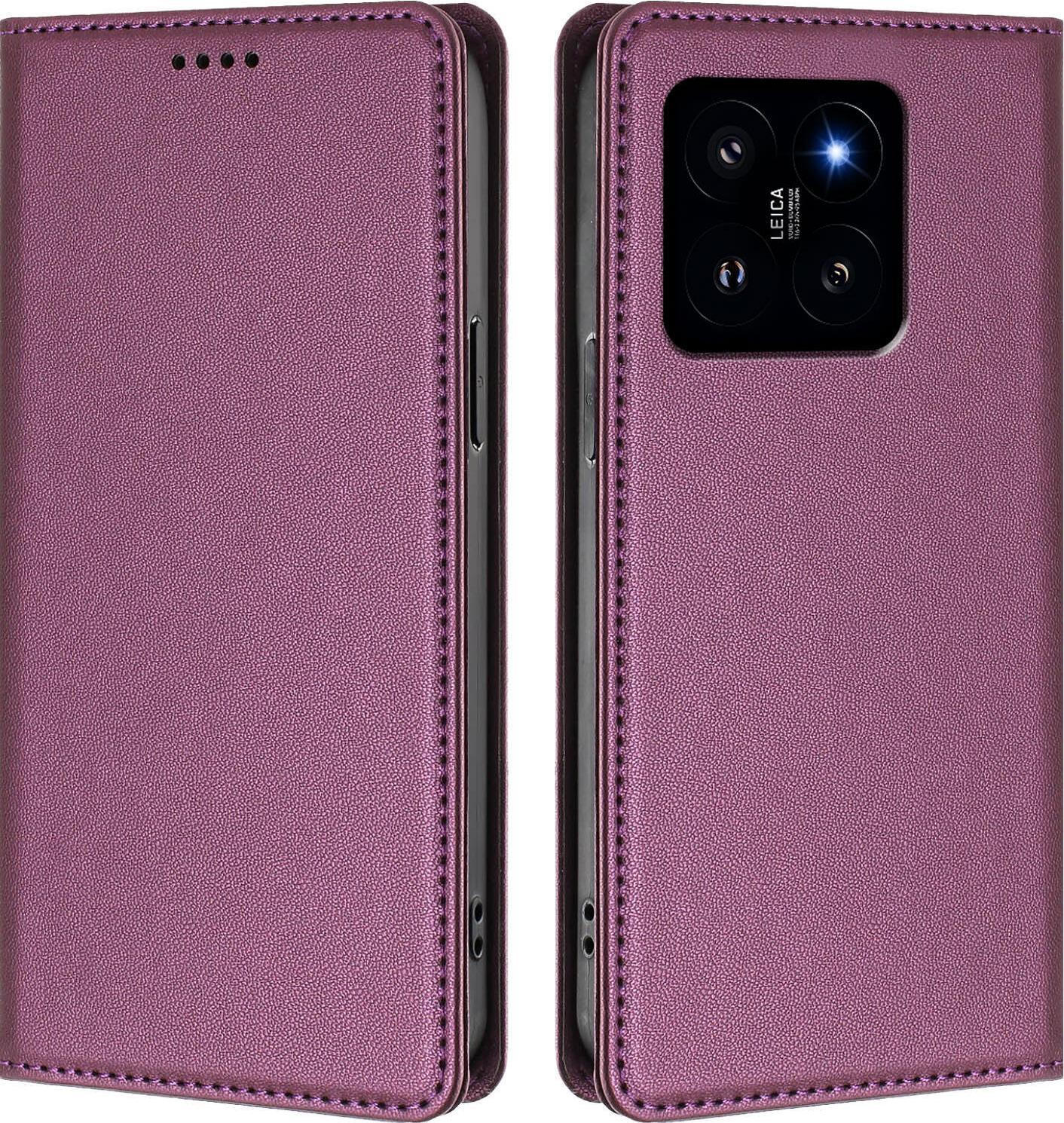 Custodia In Pelle Per Xiaomi 14, Custodia Magnetica In Finto Cuoio Flip Con Supporto Viola
