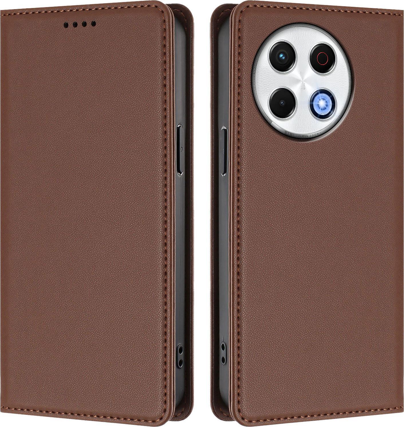 Custodia Per Tecno Spark 30 Pro 4G, Flip Cover In Finto Cuoio Antiurto Magnetica Con Supporto Marrone