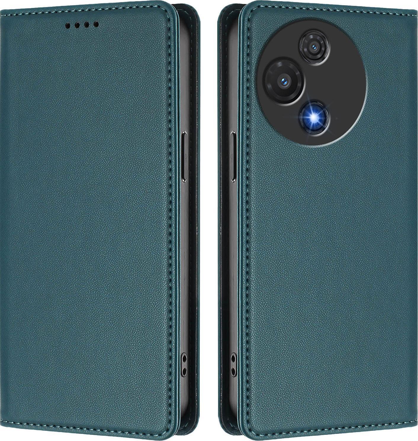 Custodia Per Telefono Cellulare Per Tcl 60 / Tcl 60R, Custodia Magnetica Antiurto Flip Cover In Finto Cuoio Con Supporto Verde