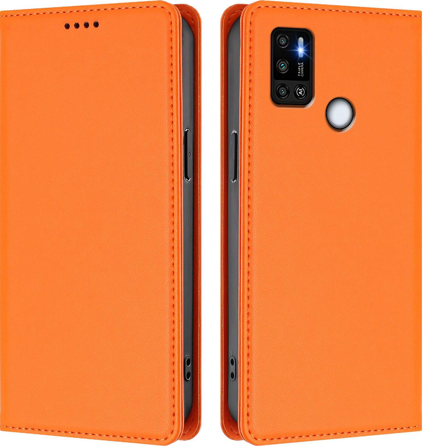 Custodia In Pelle Per Tecno Spark 5 Air / Spark 6 Air, Custodia Flip Magnetica In Finto Cuoio Con Supporto Arancione