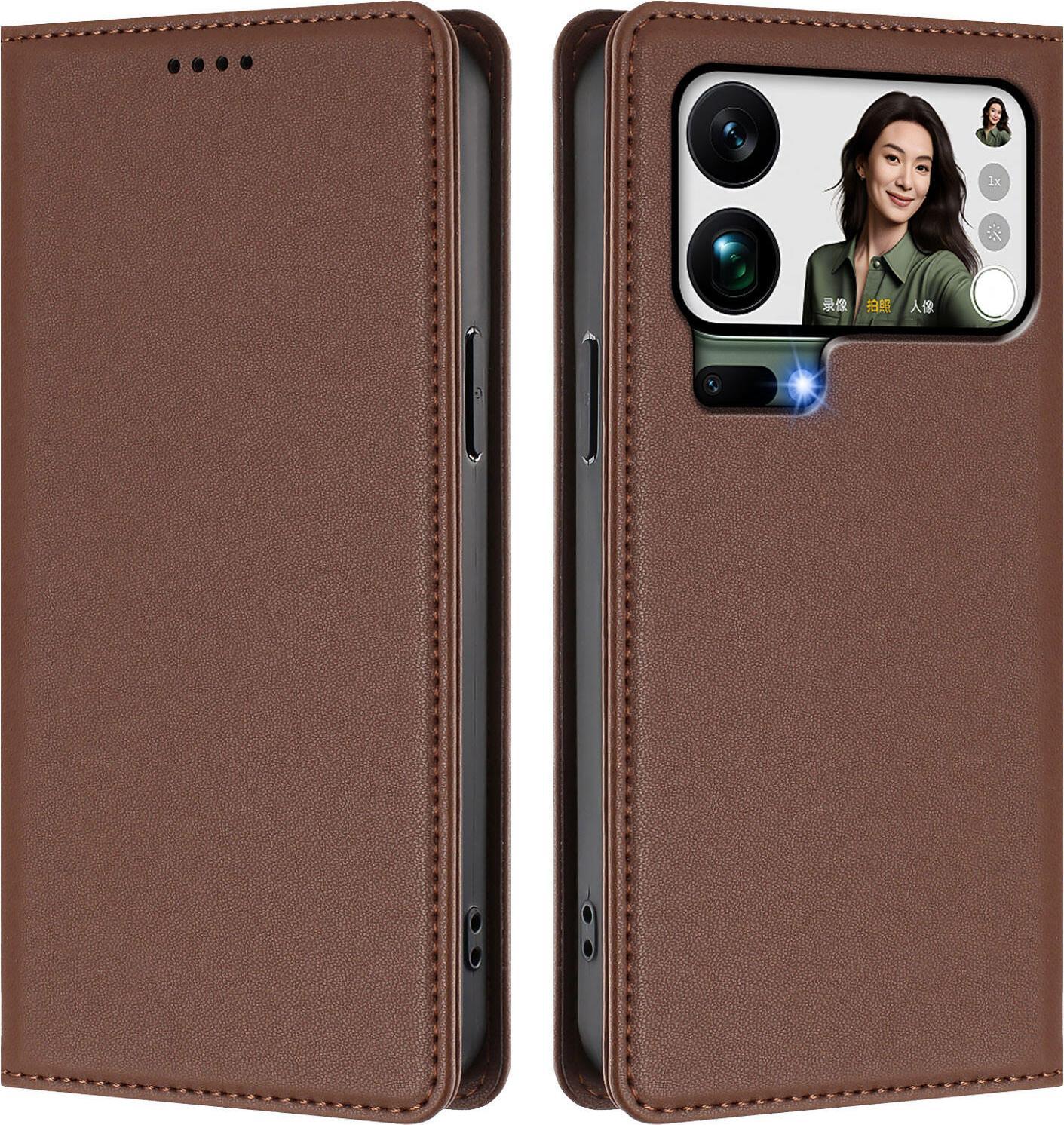Custodia Per Xiaomi 17 Pro Max, Flip Cover In Finto Cuoio Antiurto E Magnetica Con Supporto Marrone