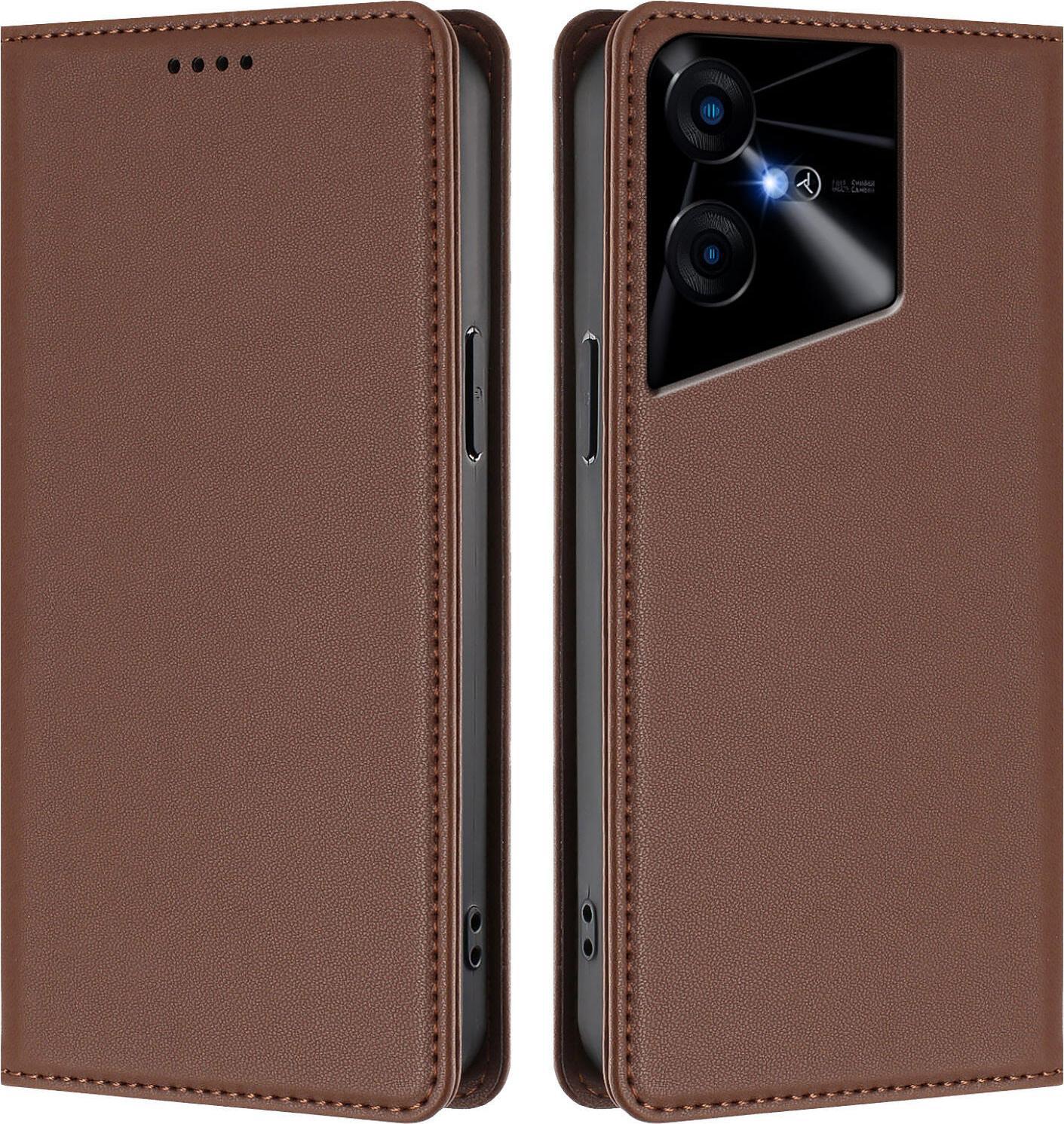 Custodia Per Tecno Pova Neo 3, Flip Cover In Finto Cuoio Antiurto Magnetica Con Supporto Marrone