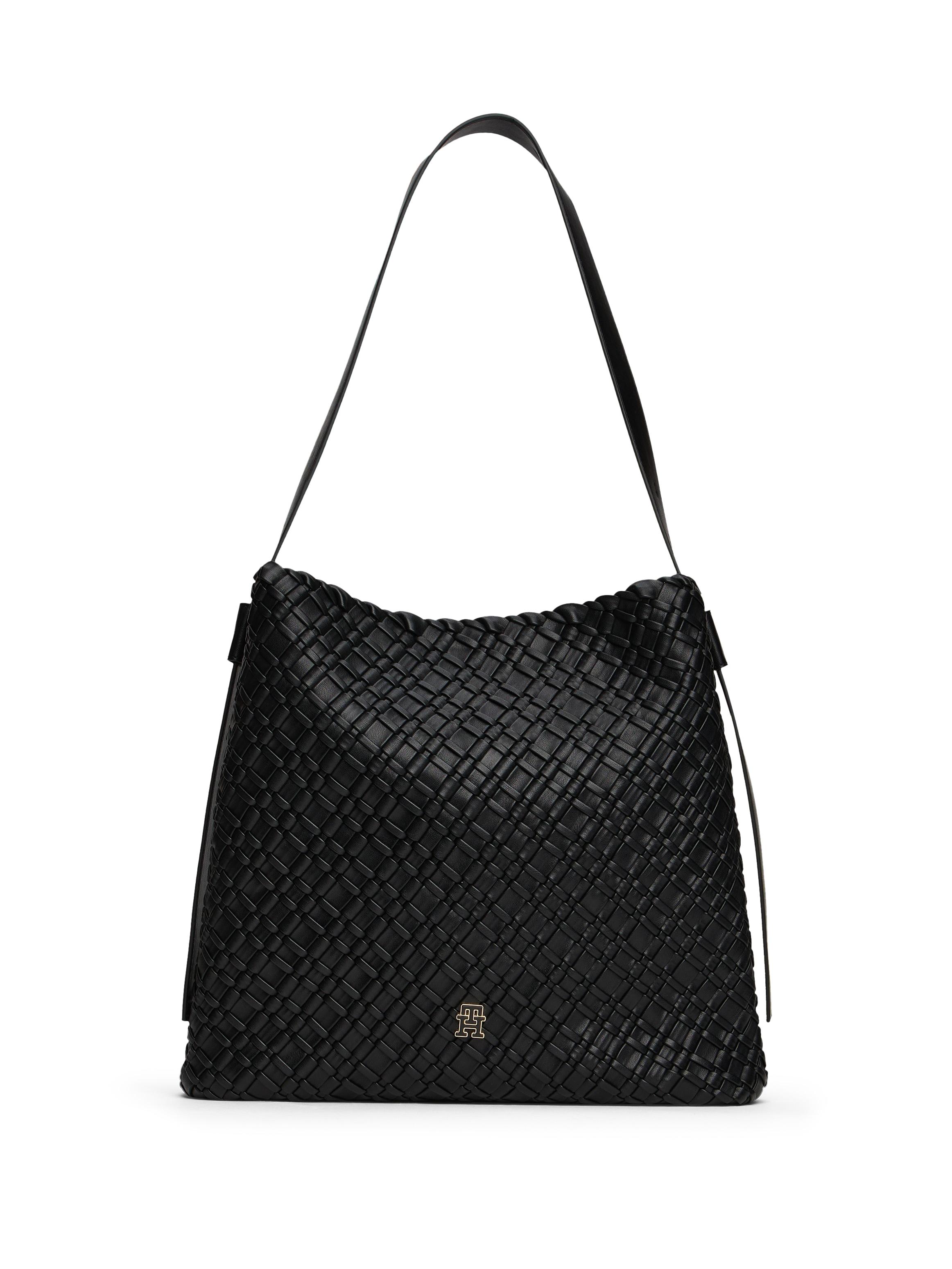 Tragetasche Tommy Hilfiger "Th Braided Maxi Hobo", Damen, Gr. B/H/T: 36Cm X 36Cm X 13Cm, Schwarz, Lederimitat, Taschen, Damen UmhäNgetasche, Schultertasche Mit Th-Logo