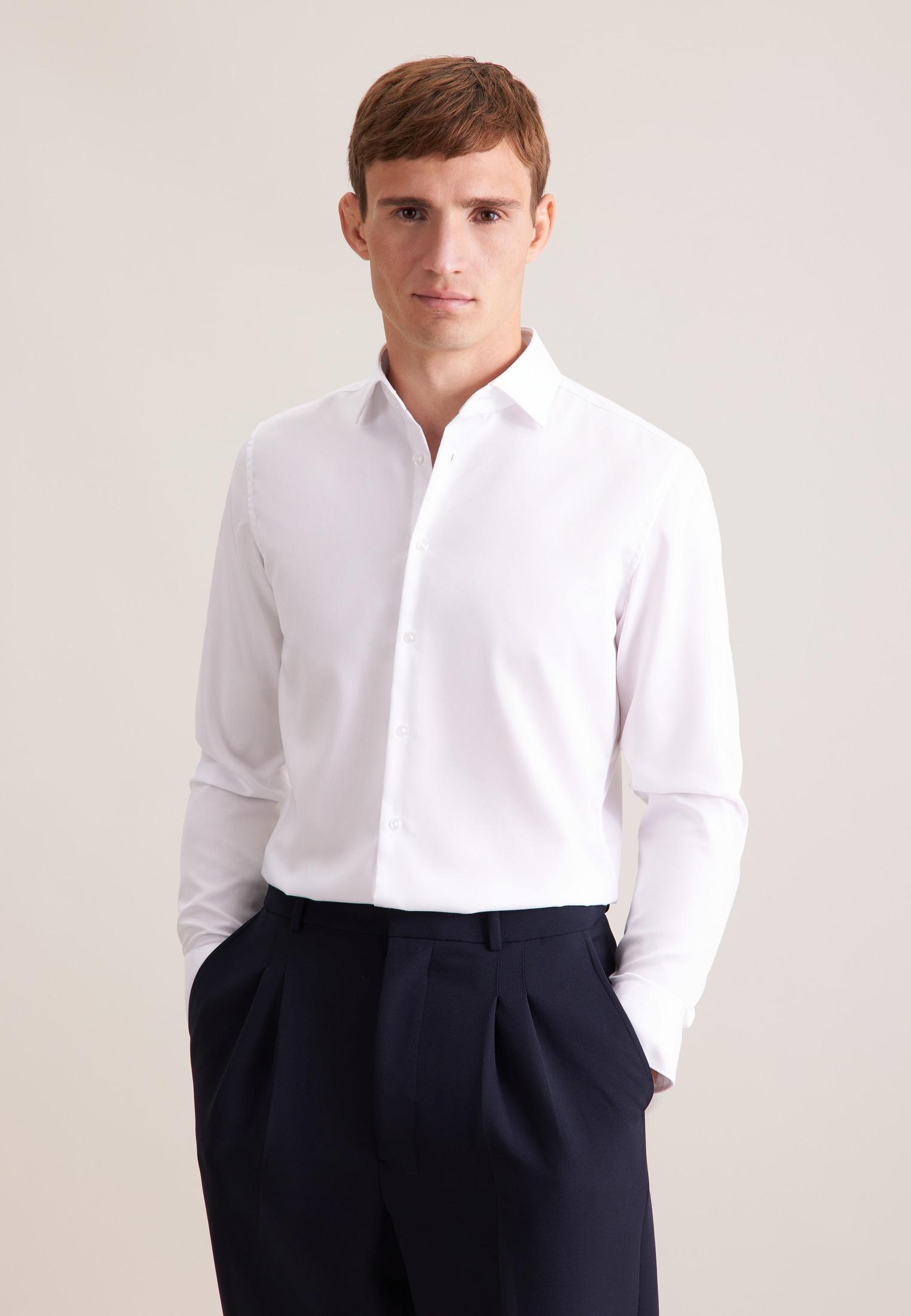 Businesshemd Seidensticker "Schwarze Rose", Herren, Gr. M (39), Normale ÄRmelläNgen, Weiß, 100% Baumwolle, Unifarben, Slim Fit, 2-Knopf-Manschette, Hemden, Slim 1/1 Kentkragen Uni