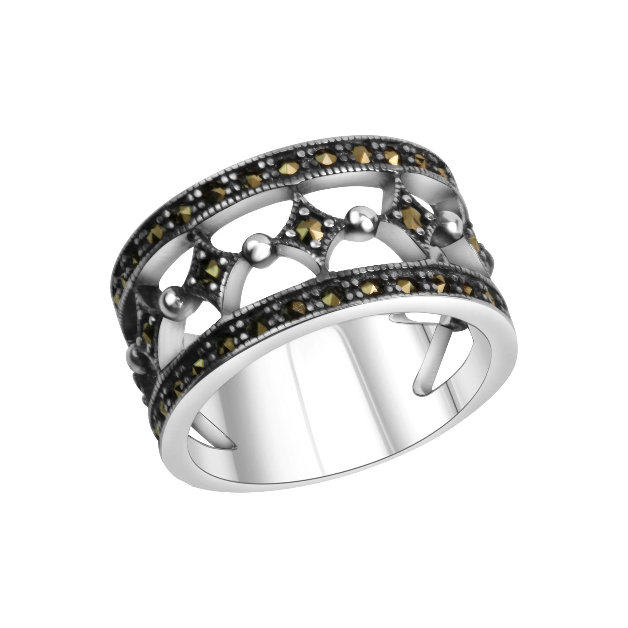 Fingerring Zeeme "Silber 925 Oxidiert Mit 40X Markasit" Gr. 62, Schwarz, Fingerringe, Damen, 062 (19,7), Silber 925 (Sterlingsilber), Fingerring