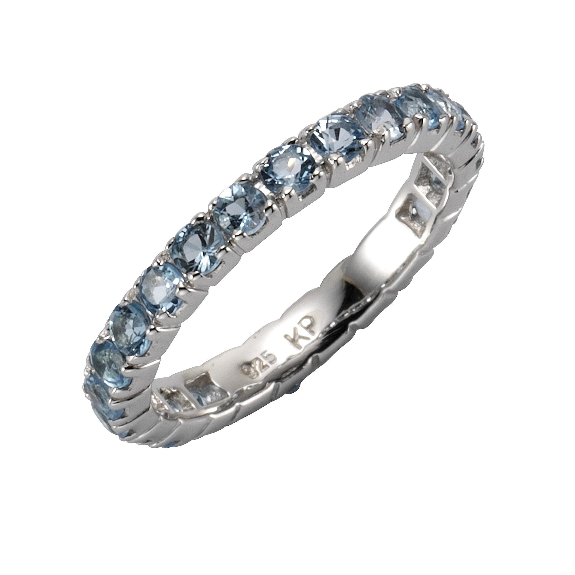 Fingerring ZEEme "Silber 925 Rhodiniert Mit 24X Blautopas (Beh.)" Gr. 58, Weiß, Fingerringe, Damen, 058 (18,5), Silber 925 (Sterlingsilber), Fingerring