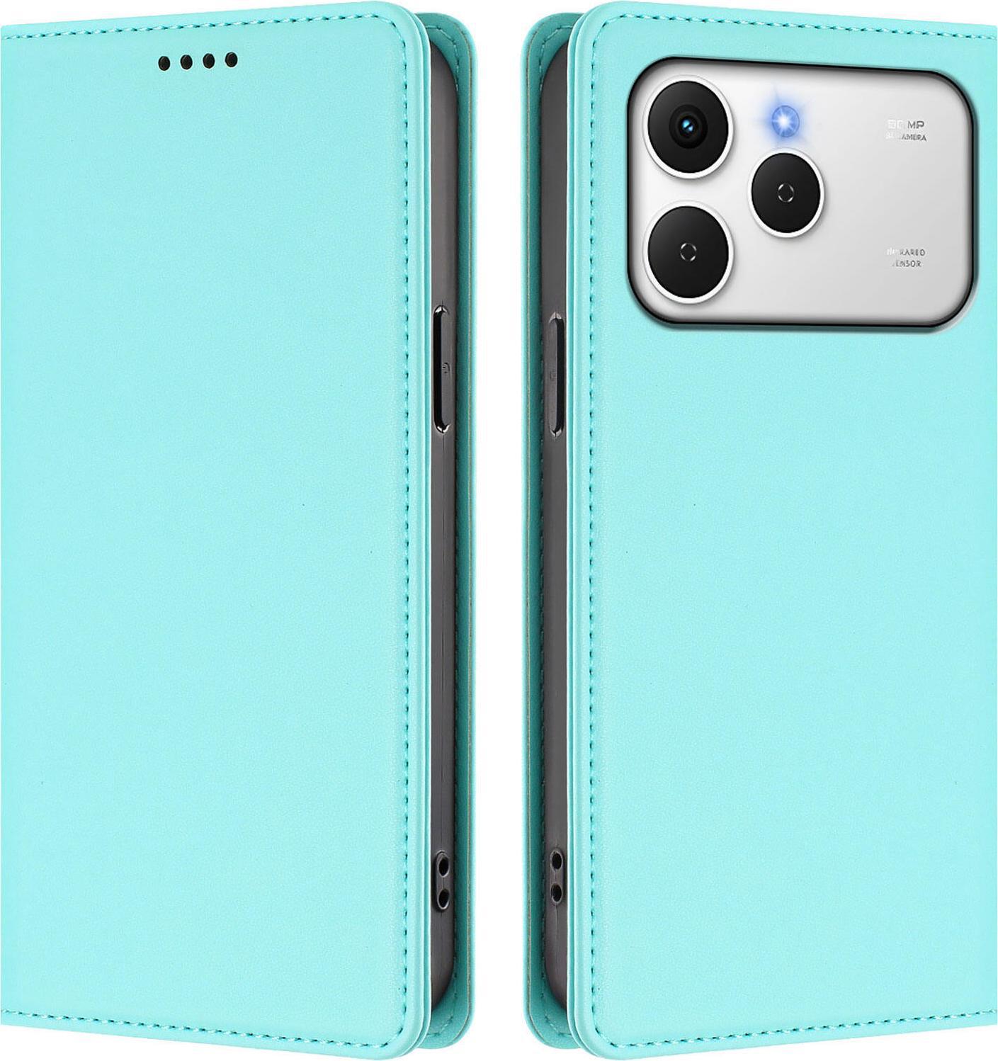 Custodia Per Tecno Spark 40, Flip Cover In Finto Cuoio Antiurto Magnetica Con Supporto Turchese