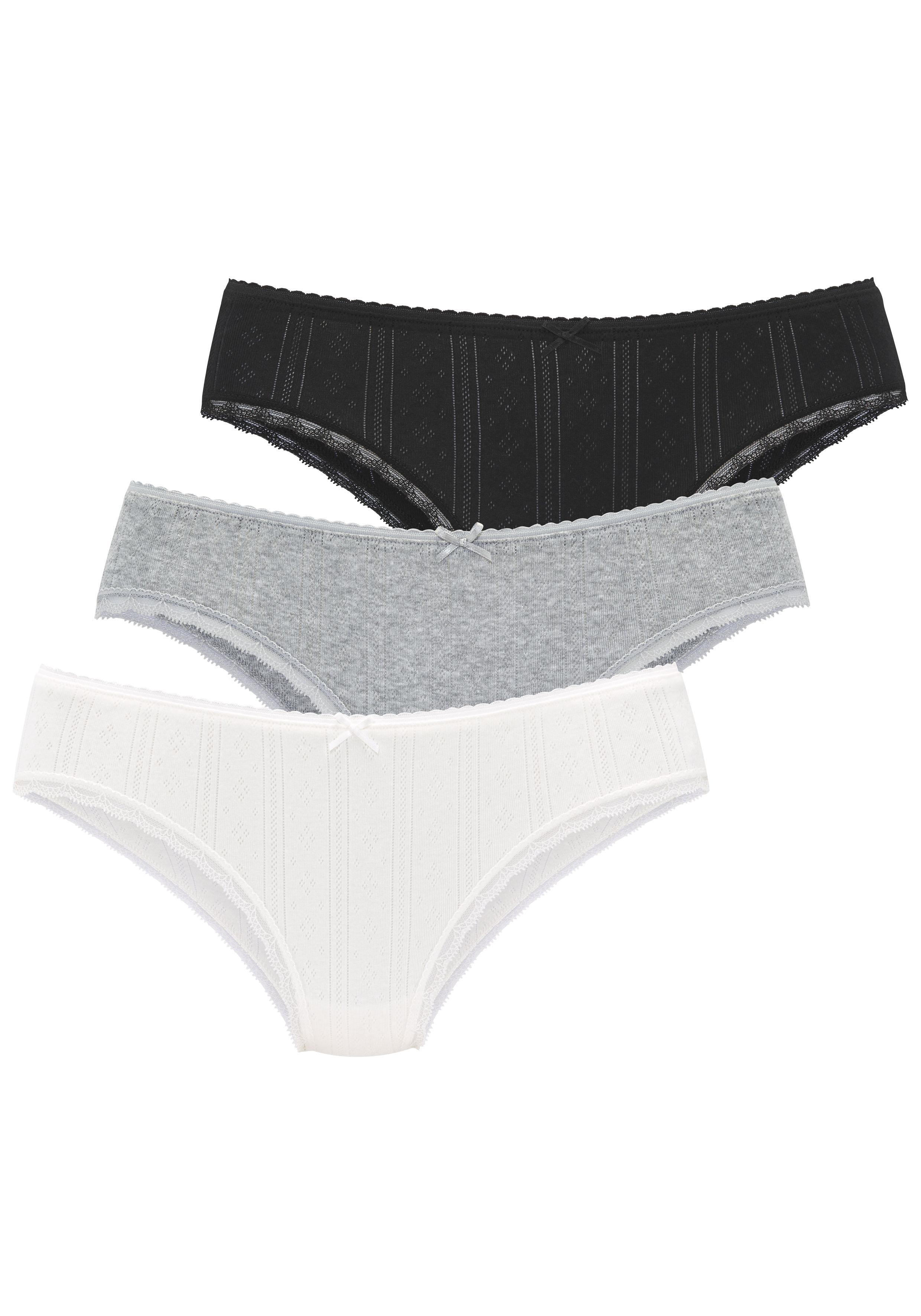Jazz-Pants Slips Vivance, Damen, Gr. 32/34, Schwarz, Grau, Weiß, Obermaterial: 100% Baumwolle, Unifarben, KöRpernah, Unterhosen, Aus Feiner Pointelle-Ware Mit Spitze, Reine Baumwolle