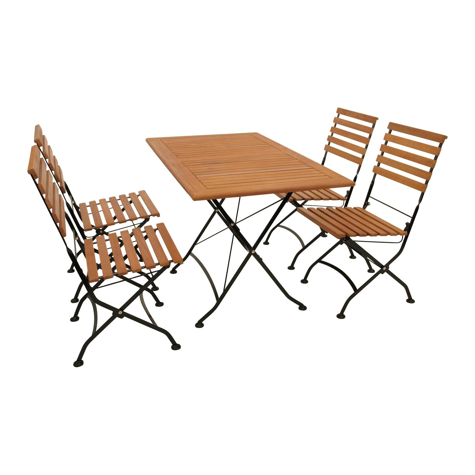 DEGAMO Klappgarnitur HOFGARTEN 5-teilig, Flachstahl schwarz + Eukalyptus, FSC®-zertifiziert