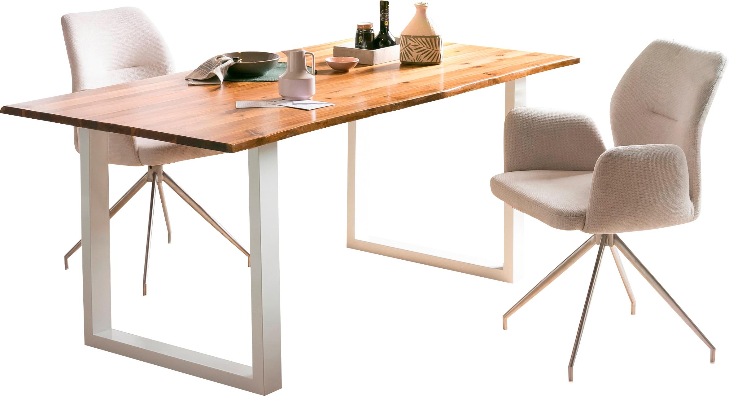 Baumkantentisch Salesfever "Tisch Mit Baumkante Im Naturlook", Weiß (Natur, Weiß, Weiß, Natur), B:140Cm H:75Cm T:80Cm, Akazie, Metall, Tische, Hochwertig Verarbeiteter Baumkantentisch