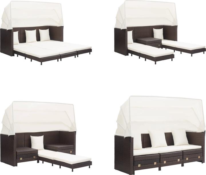 Vidaxl Divano Letto Estensibile A 3 Posti Con Tetto In Rattan Marrone - Divano Letto - Divano Letto - Divano Letto In Rattan - Divani Letto In Rattan