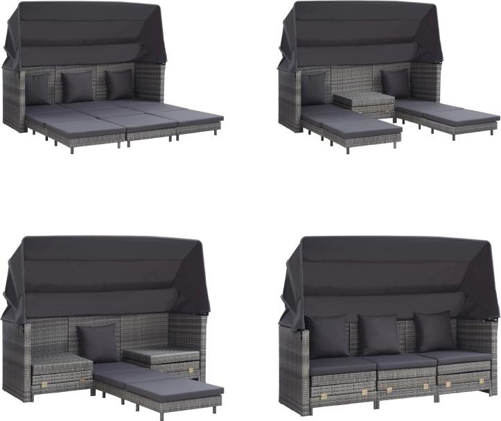 Vidaxl Divano Letto Estensibile A 3 Posti Con Tetto In Poly Rattan Grigio - Divano Letto - Divani Letto - Divani Letto In Rattan - Divani Letto In Rattan