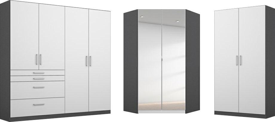 Schrank-Set RAUCH "Kleiderschrank Schrank Garderobe Garderobenschrank Eckschrank HOMBURG", weiß (graumetallic, hochglanz weiß), B:298cm H:197cm T:208cm, Holzwerkstoff, Kastenmöbel-Sets, Schrank-Set, viel Stauraum, oberer Schubkasten mit Einteilung MADE IN GERMANY