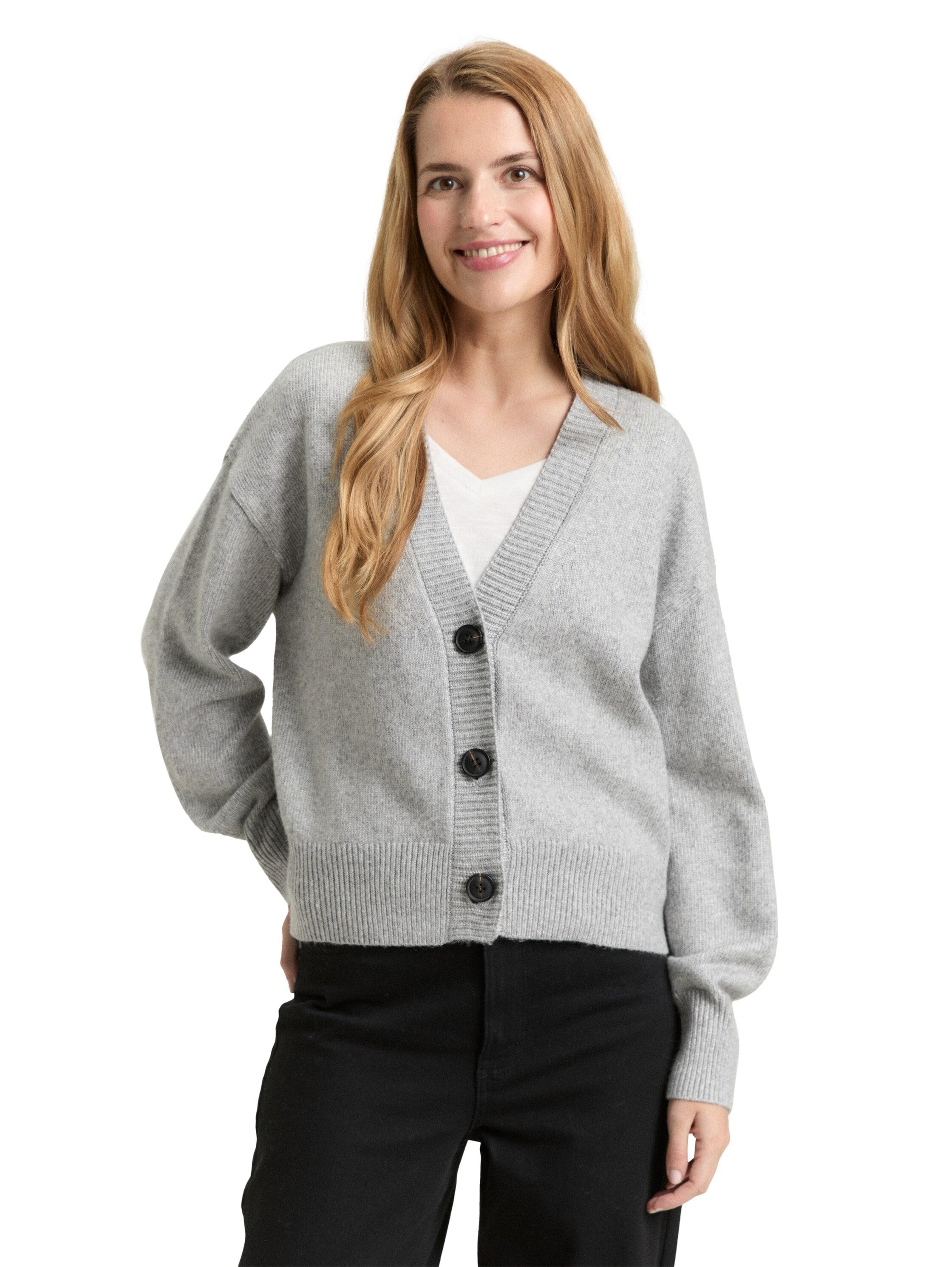 Cardigan Tom Tailor, Damen, Gr. Xxl, Medium Silber Grau Melange, Strick, Obermaterial: 47% Polyester, 47% Viskose, 6% Polyamid, Meliert, Regular Fit Normal, V-Ausschnitt, RippbüNdchen, Strickjacken, Mit RippbüNdchen