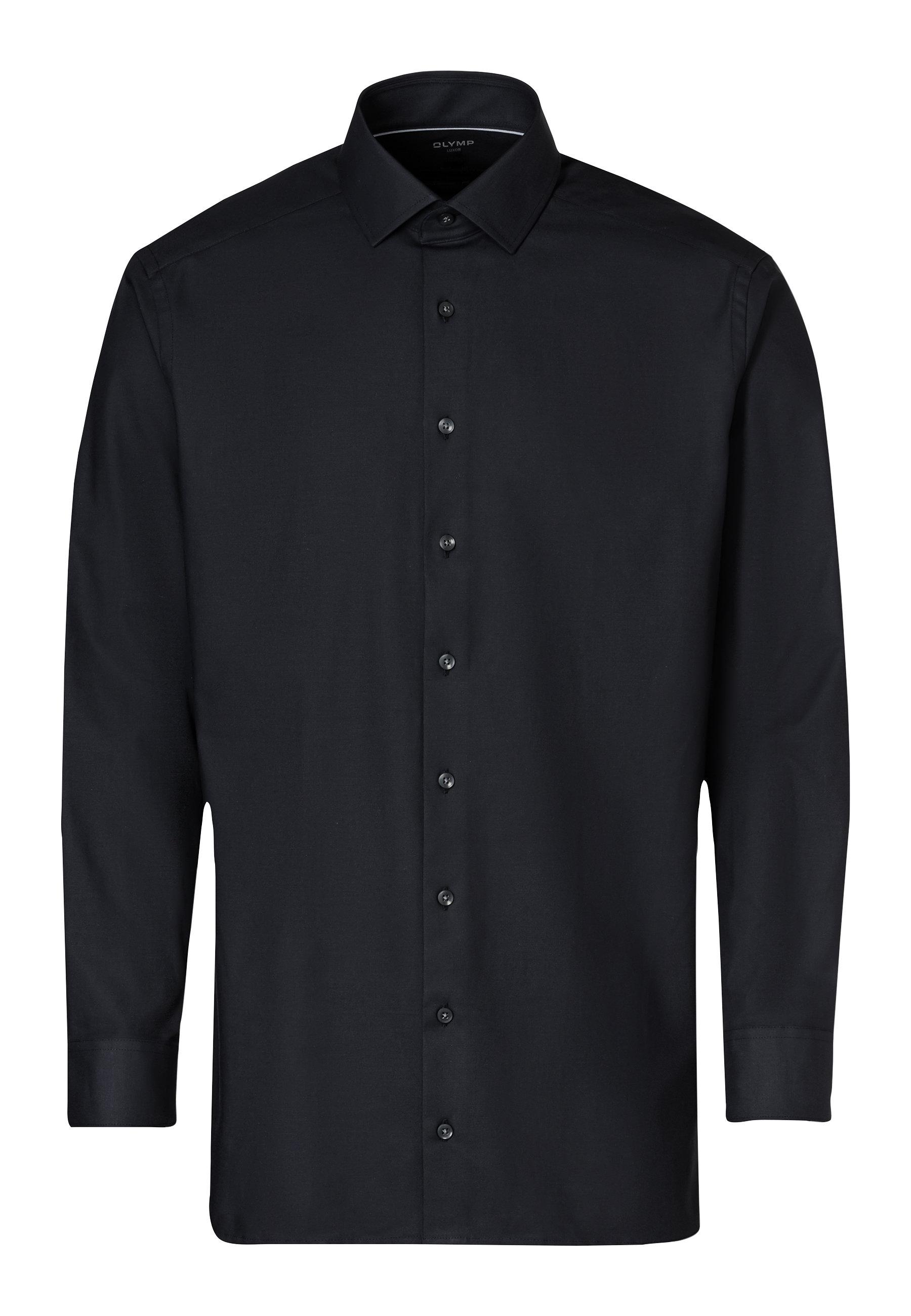 Businesshemd Olymp "Olymp Luxor 24/Seven, Modern Fit, Global Kent", Herren, Gr. 44, Normaler Arm, Schwarz, 64% Baumwolle, 27% Polyester, 9% Elasthan, Hemden