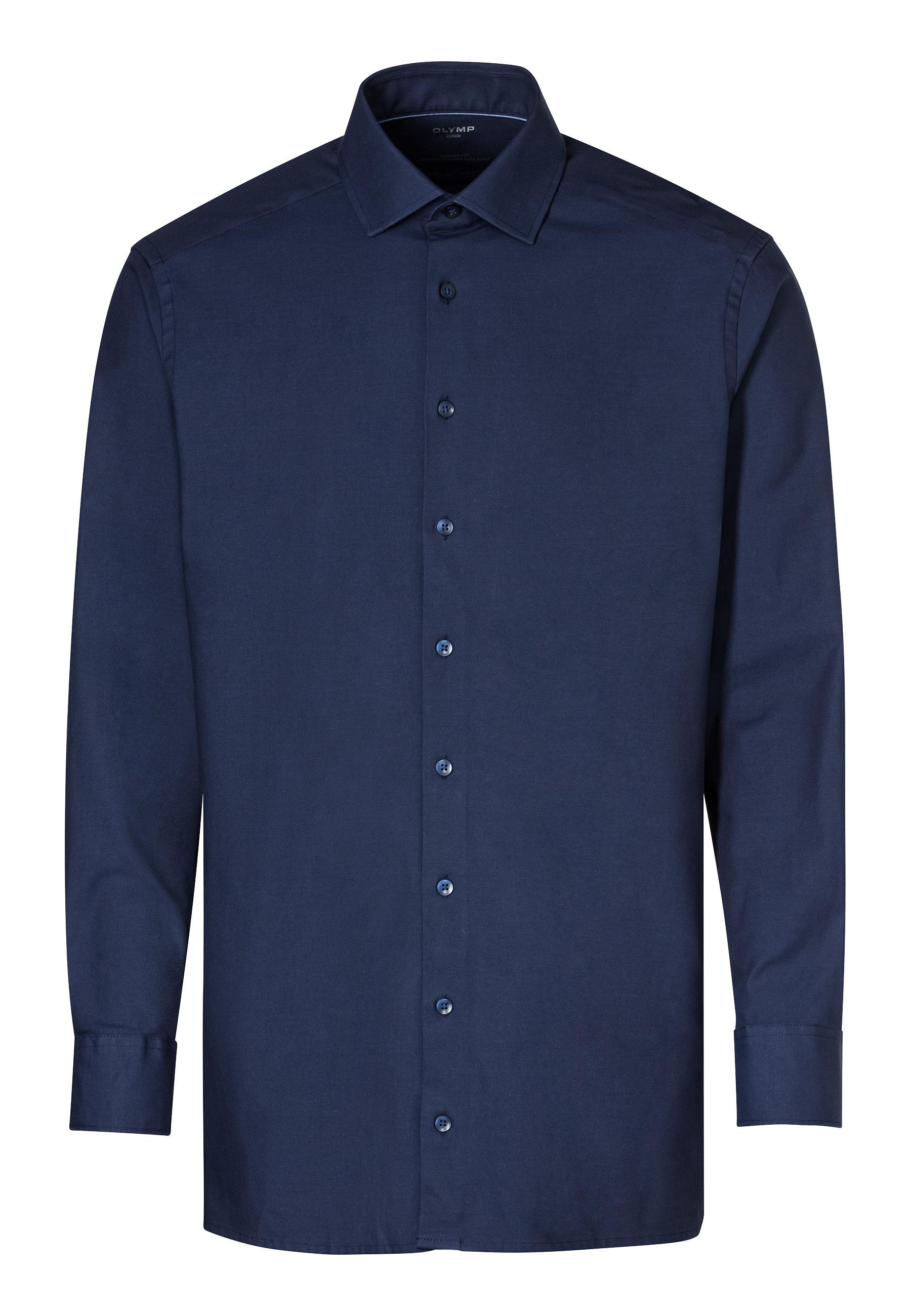Businesshemd Olymp "Olymp Luxor 24/Seven, Modern Fit, Global Kent", Herren, Gr. 39, Normaler Arm, Blau (Marine), 64% Baumwolle, 27% Polyester, 9% Elasthan, Hemden