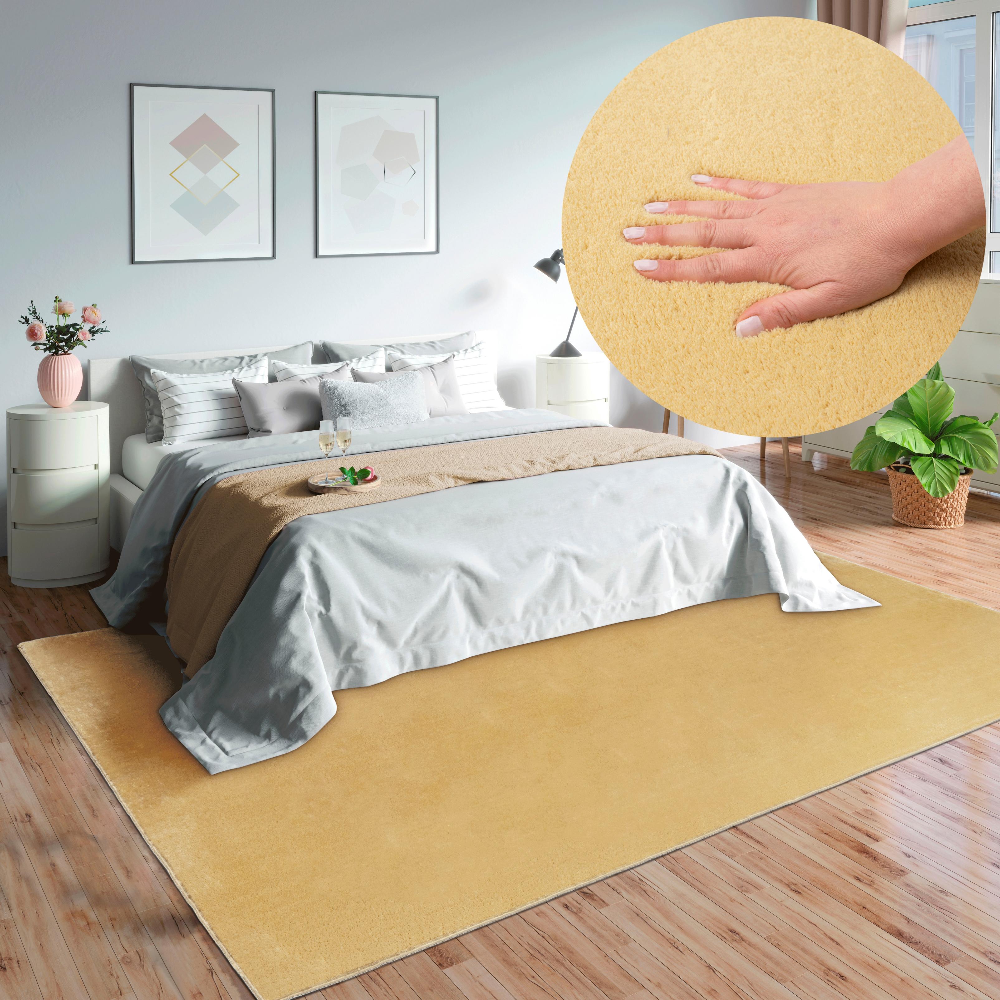 Teppich Merinos "Loft 37, Kunstfellteppich", Gold, B:120Cm H:16Mm L:160Cm, Polyester, Teppiche, Teppich, Weich Und Kuschelig, Fell Haptik, Anti-Rutsch-Unterseite
