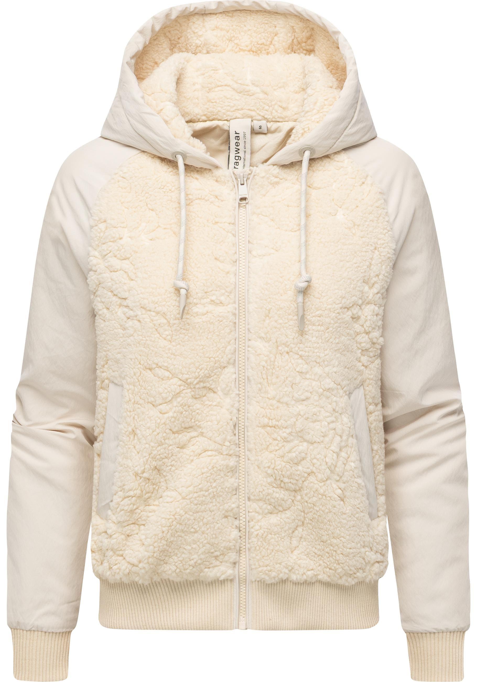 PlüSchjacke Ragwear "Talianita Youmodo", Damen, Gr. Xl (42), Elfenbeinfarben, Material: 100% Polyester, Gerade HüFtlang, Hoch Geschlossener Ausschnitt, ÄRmel Ohne ÄRmelschlitz RippbüNdchen, Jacken, Leicht GefüTterte Teddyjacke Mit Kapuze