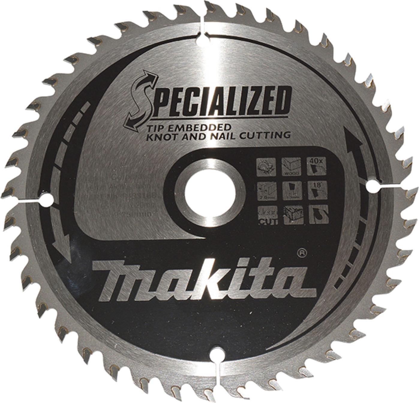 Lama Circolare Makita Specialized Tct T.C.T - 165 X 20 Mm - 40 Denti - Legno Con Chiodi