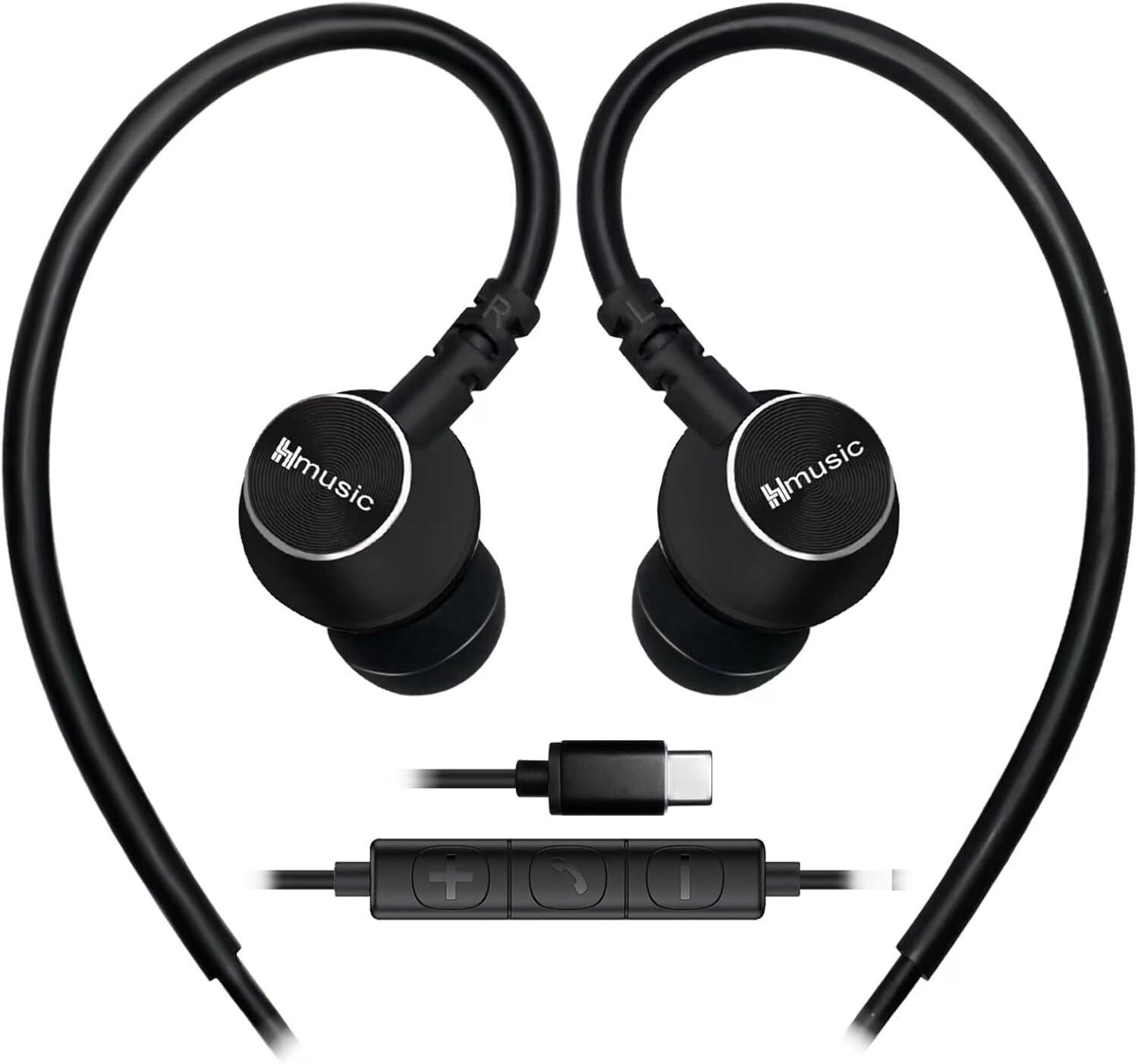 Auricolari Sportivi Cablati Con Microfono, Auricolari A Conchiglia In Metallo Usb Tipo C In-Ear Con Auricolari A Gancio Over Ear Per Sport, Corsa, Allenamento