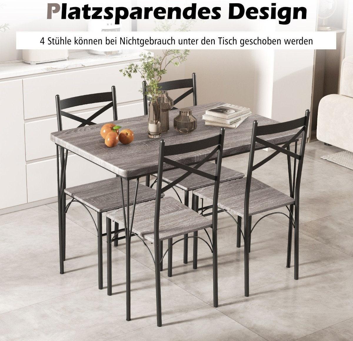 Set Da Pranzo Da 5 Pezzi Per 4 Persone, Tavolo Da Pranzo Moderno Rettangolare E 4 Sedie Da Pranzo Grigie E Nere