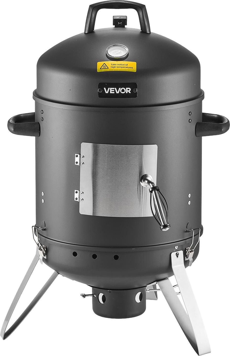 Botte Da Fumo Vevor, Griglia A Carbone Verticale Da 40 Cm, Griglia In Acciaio Rivestita Con 2 Griglie, Termometro, Aperture Di Ventilazione E Cassetto Per La Cenere Rimovibile, Affumicatore Per Barbecue Per Feste