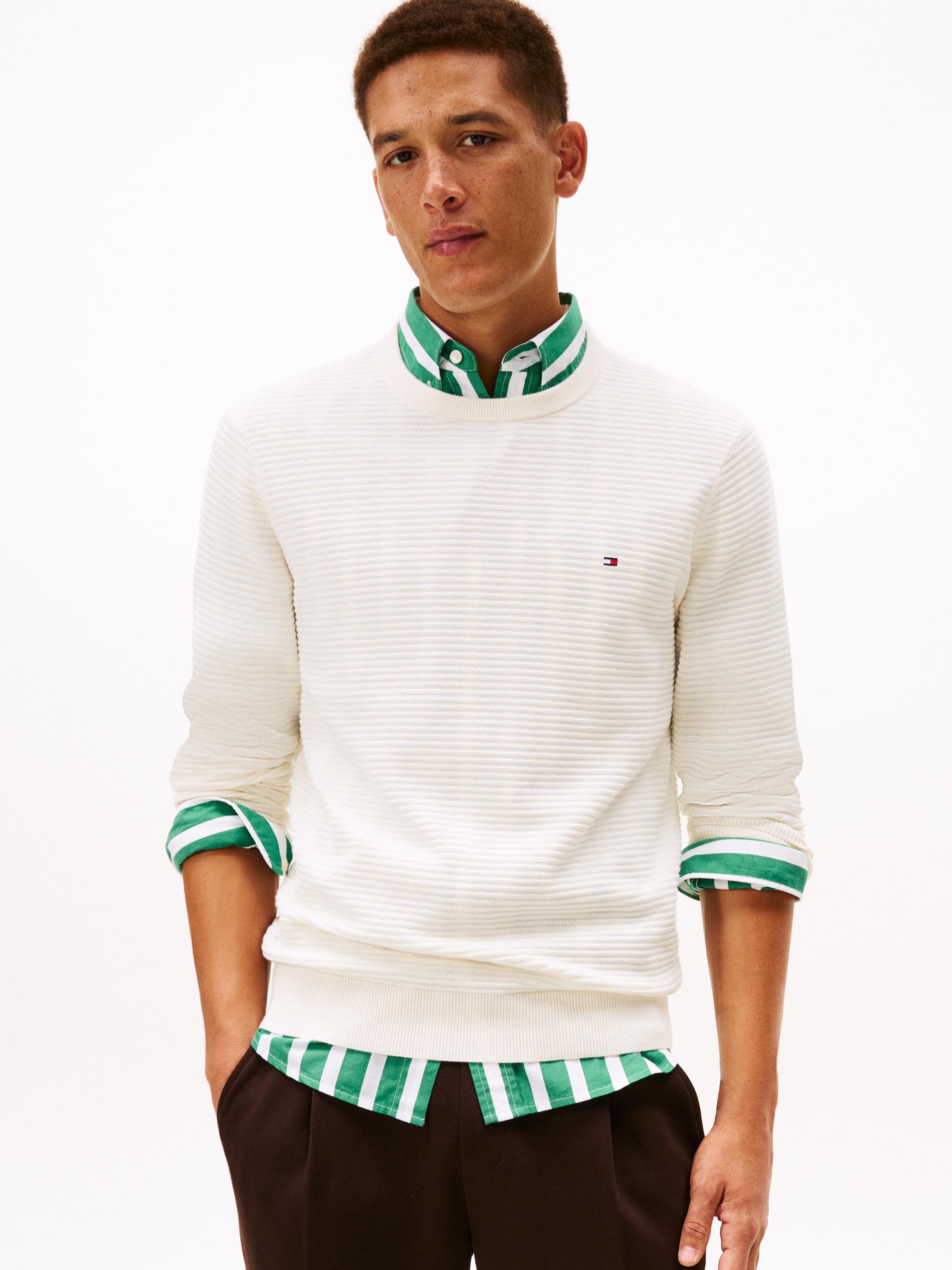 Rundhalspullover Tommy Hilfiger "Seasonal Structure", Herren, Gr. L, Ivory Petal, Strick, Obermaterial: 100% Baumwolle, Regular Fit, Rundhals, Pullover Rundhalspullover, Mit Struktur, Rundhals, Regular Fit