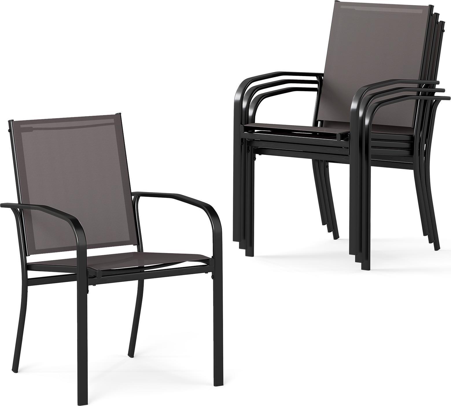 Costway Set Di 4 Sedie Da Giardino Impilabili, Sedie Impilabili Con Braccioli, Sedie Da Patio Fino A 150 Kg, Sedie Da Balcone 57,5X61X89 Cm, Grigio