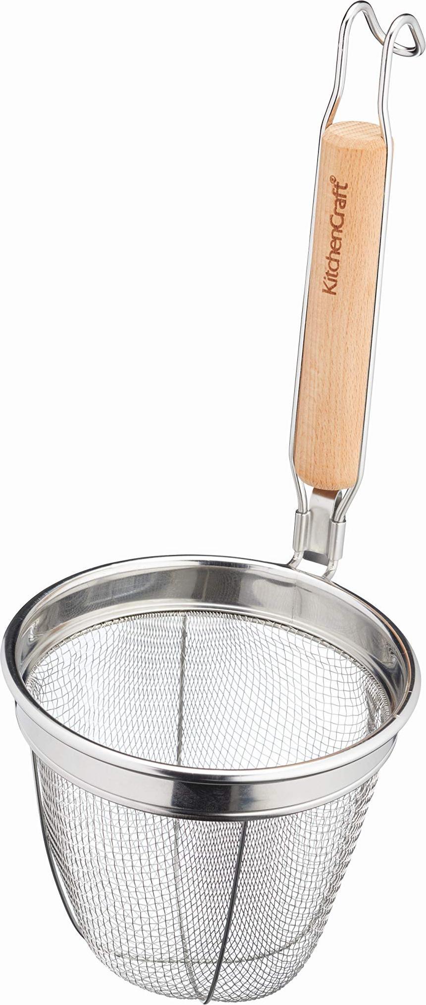 Kitchencraft World Of Flavours Stainer, Scolapasta, Scolapasta Da Cucina In Acciaio Inox Con Cestello Per Pasta E Manico In Legno Di Eucalipto, 14 X 16 X 34 Cm, 1 Pz.