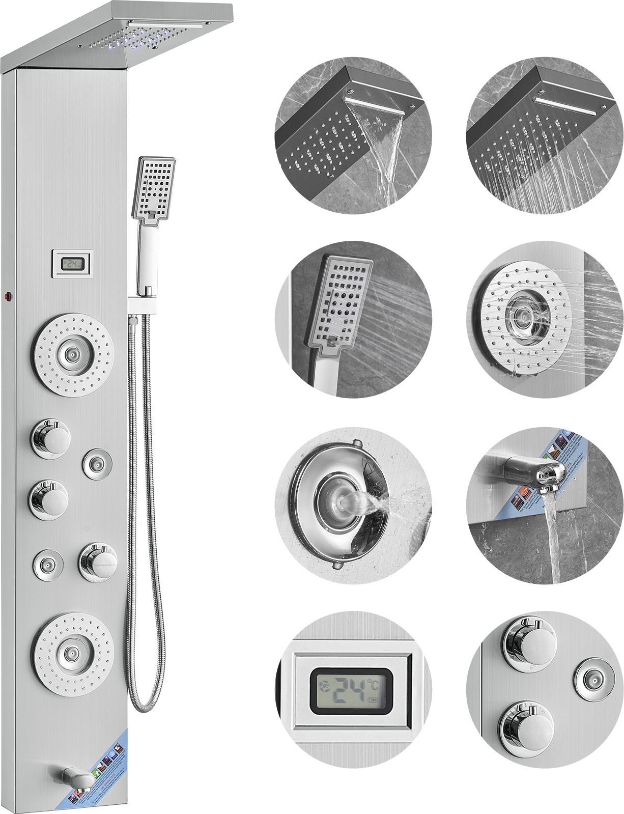 Sistema Di Pannelli Doccia Vevor, 6 Modalità Di Doccia, Torre Di Pannelli Doccia A Led E Display, Pioggia, Cascata, 4 Getti Per Il Massaggio Del Corpo, Bocca Da Bagno, Doccetta, Tubo Flessibile Da 59 Pollici, Set Doccia A Parete