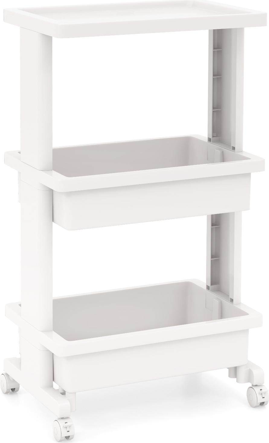 Costway Carrello A 3 Livelli Con Piano D'appoggio, Robusto Carrello In Plastica Con Ruote Bloccabili, Carrello Portaoggetti Multifunzionale In Bianco