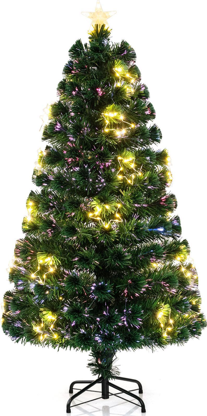 Costway Albero Di Natale Artificiale 150 Cm Con Cima A Stella, 24 Led Bianchi Caldi E 170 Punte Di Rami, Albero Di Natale In Fibra Di Vetro, Albero Di Natale Artificiale