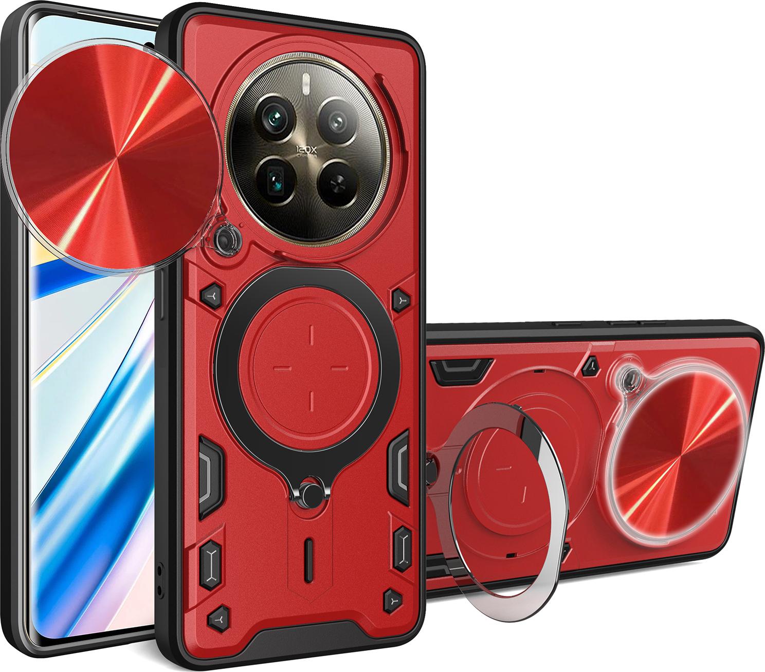 Custodia Per Realme 12 Pro /Realme 12 Pro+ Custodia Resistente A Doppio Strato Con Copertura Della Fotocamera E Supporto Ad Anello Rosso